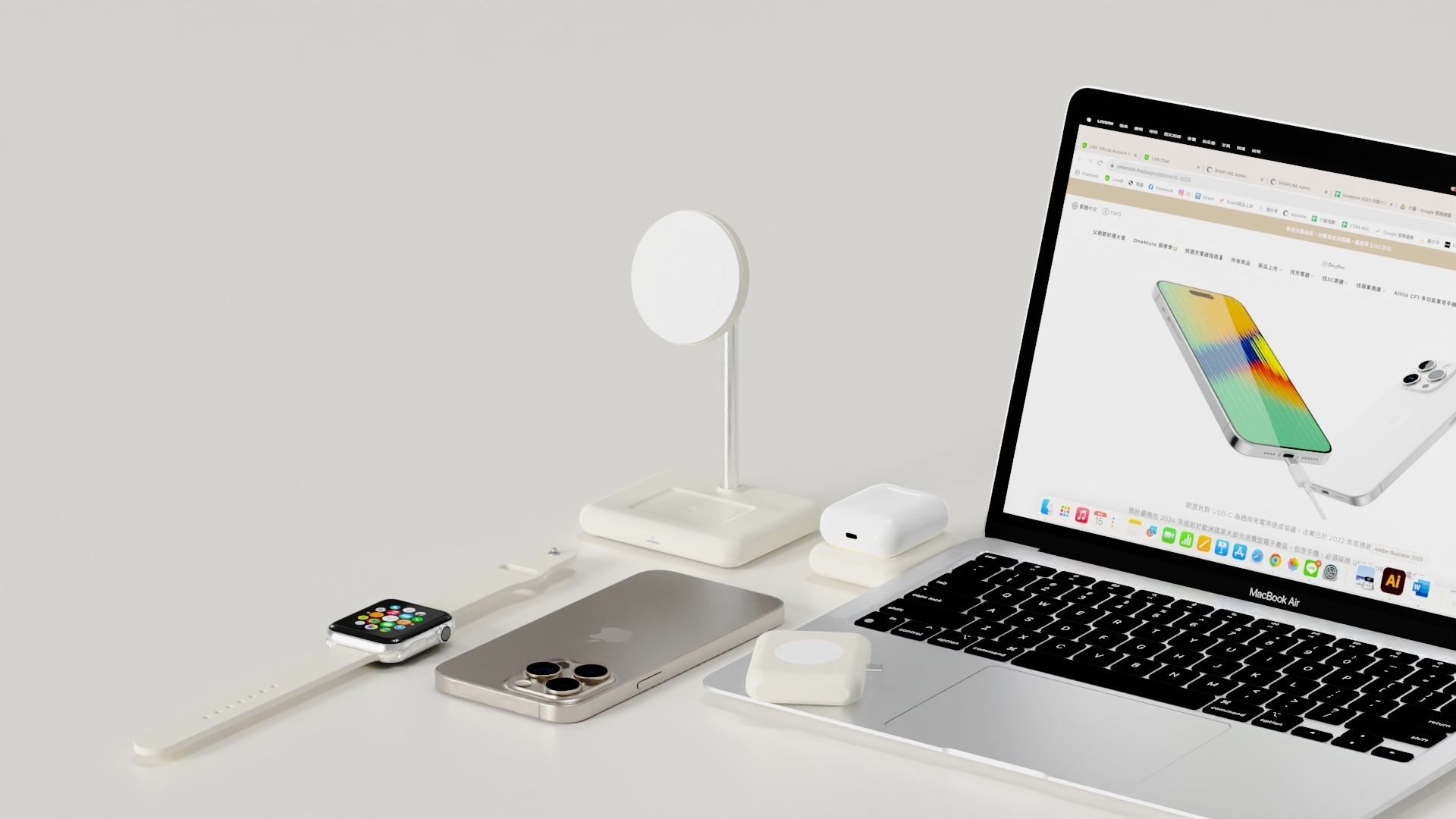 Allite WQ1 2+1 磁吸無線充電座&Allite WA1 2IN1 AppleWatch AirPods 便攜型雙面充電器