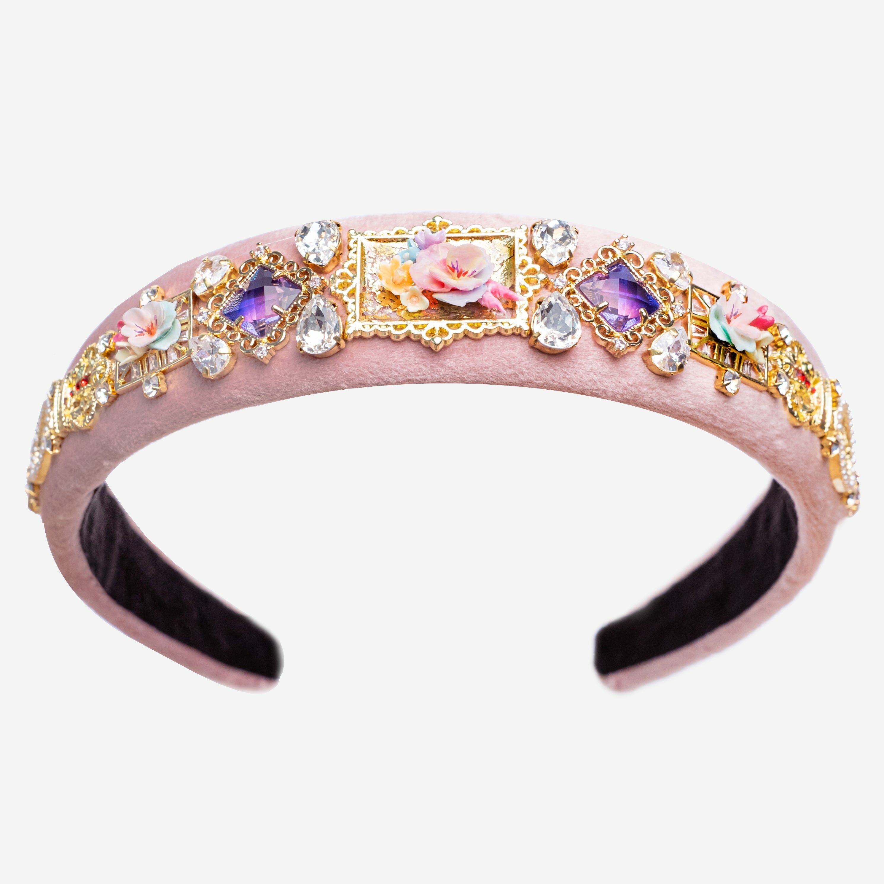 Embellished Floral Vintage Headband in Plush Velvet