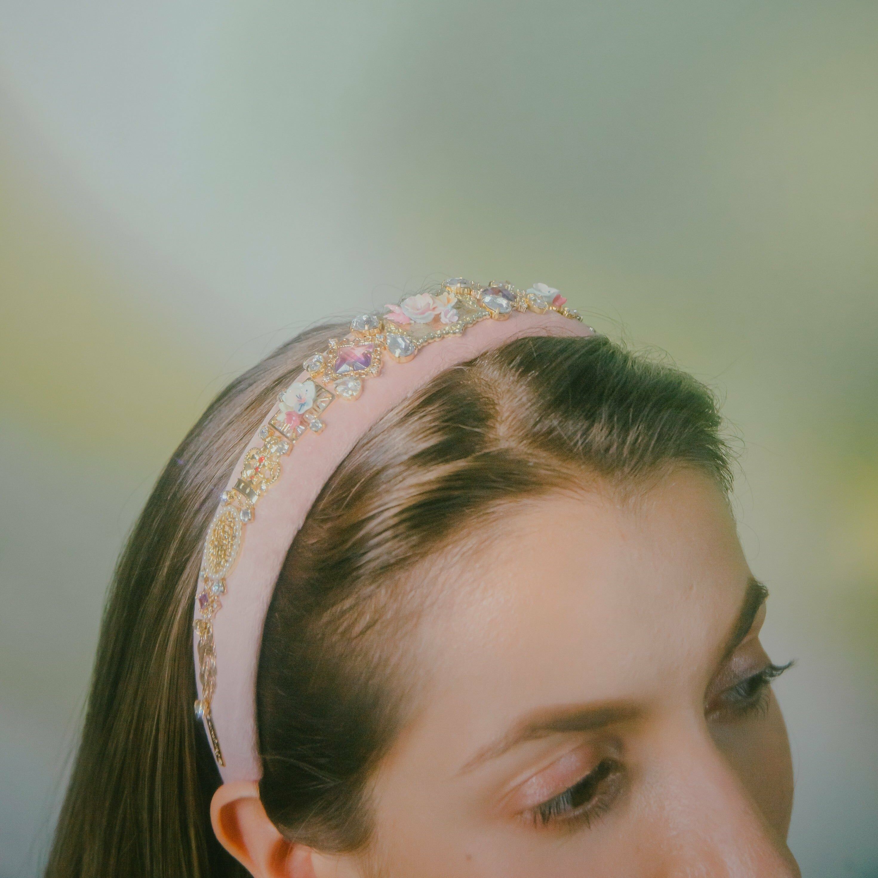 Embellished Floral Vintage Headband in Plush Velvet