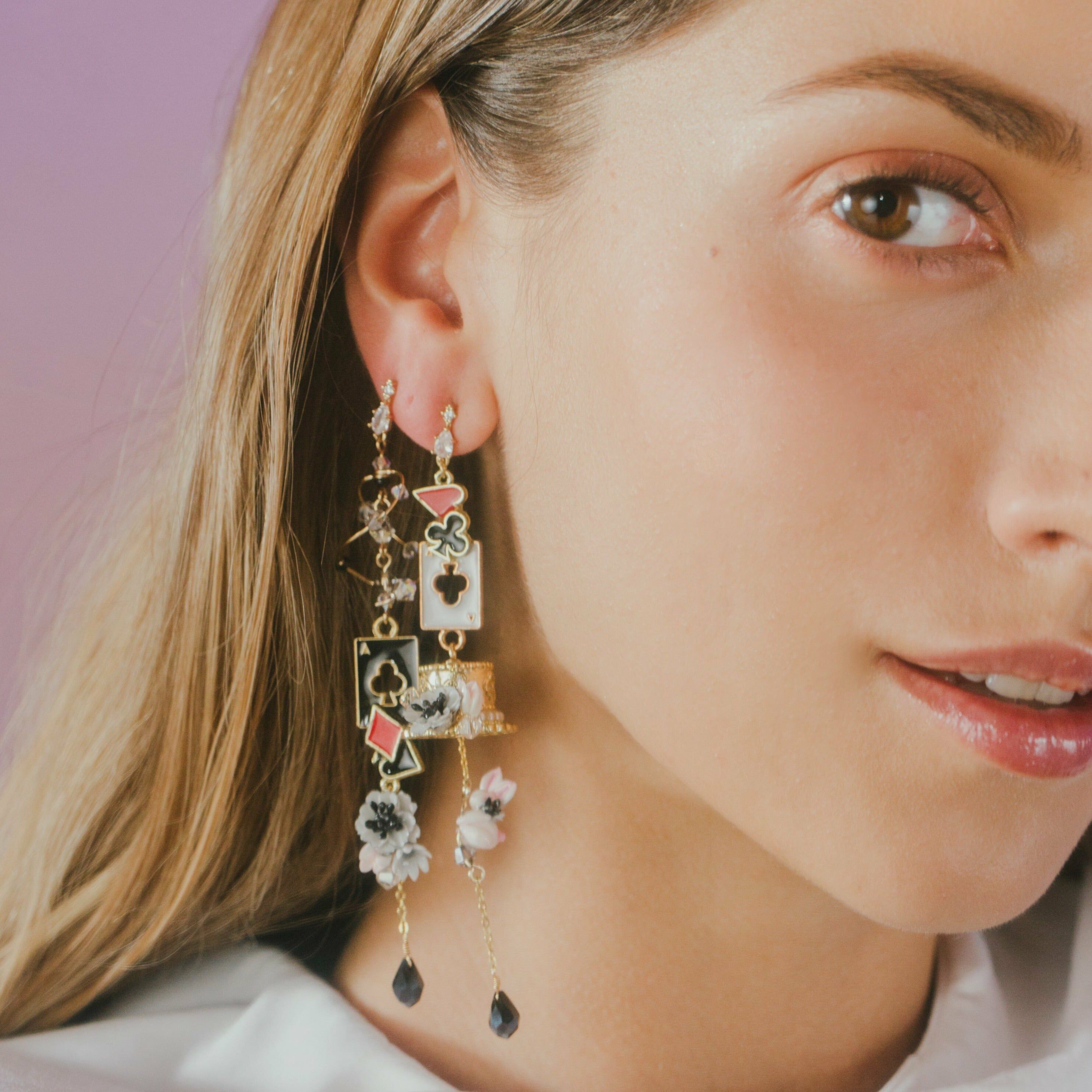 Curiouser and Curiouser Playing Cards Gold-plated S925 Earrings