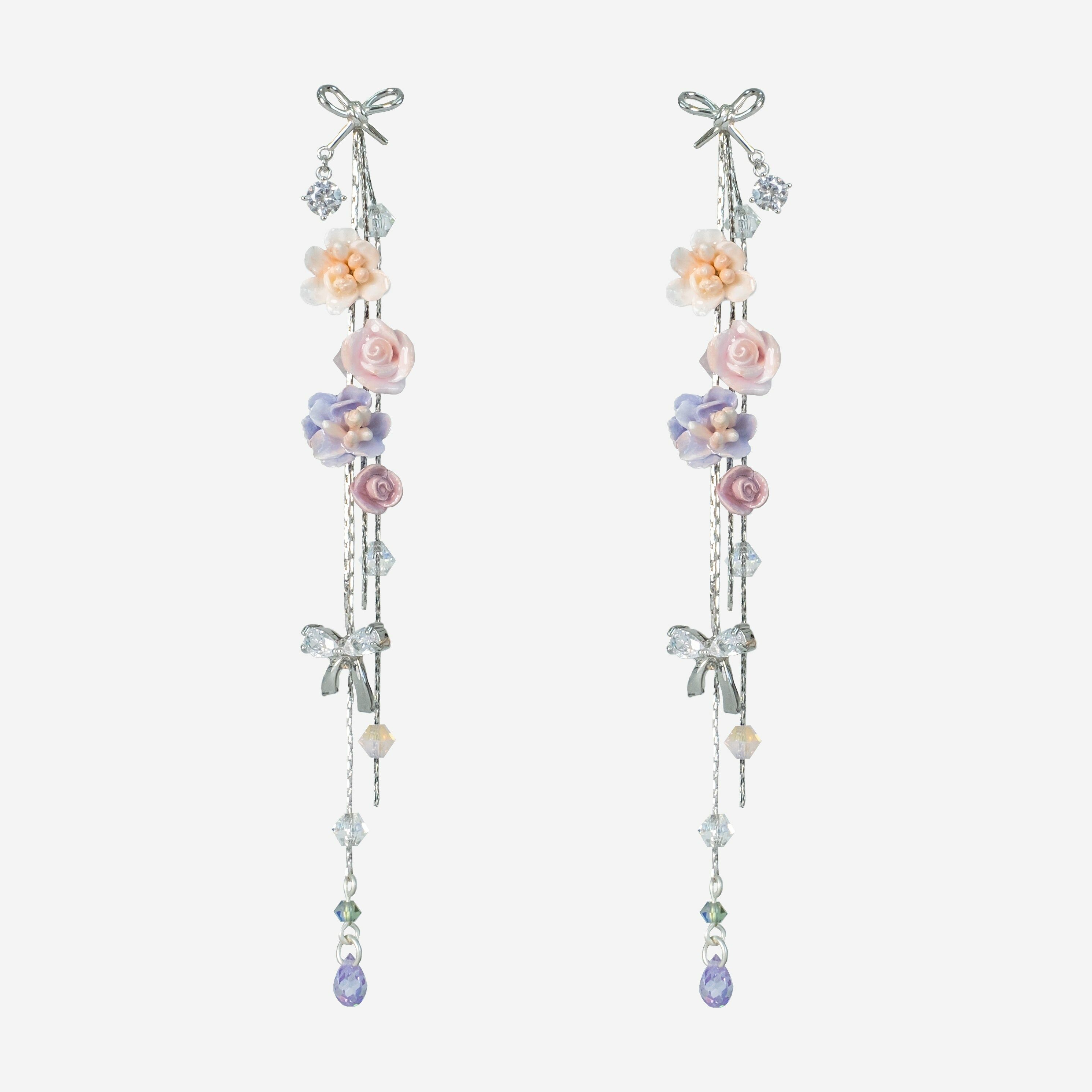 Lovers' Knot Rosebud Dangle S925 Earrings
