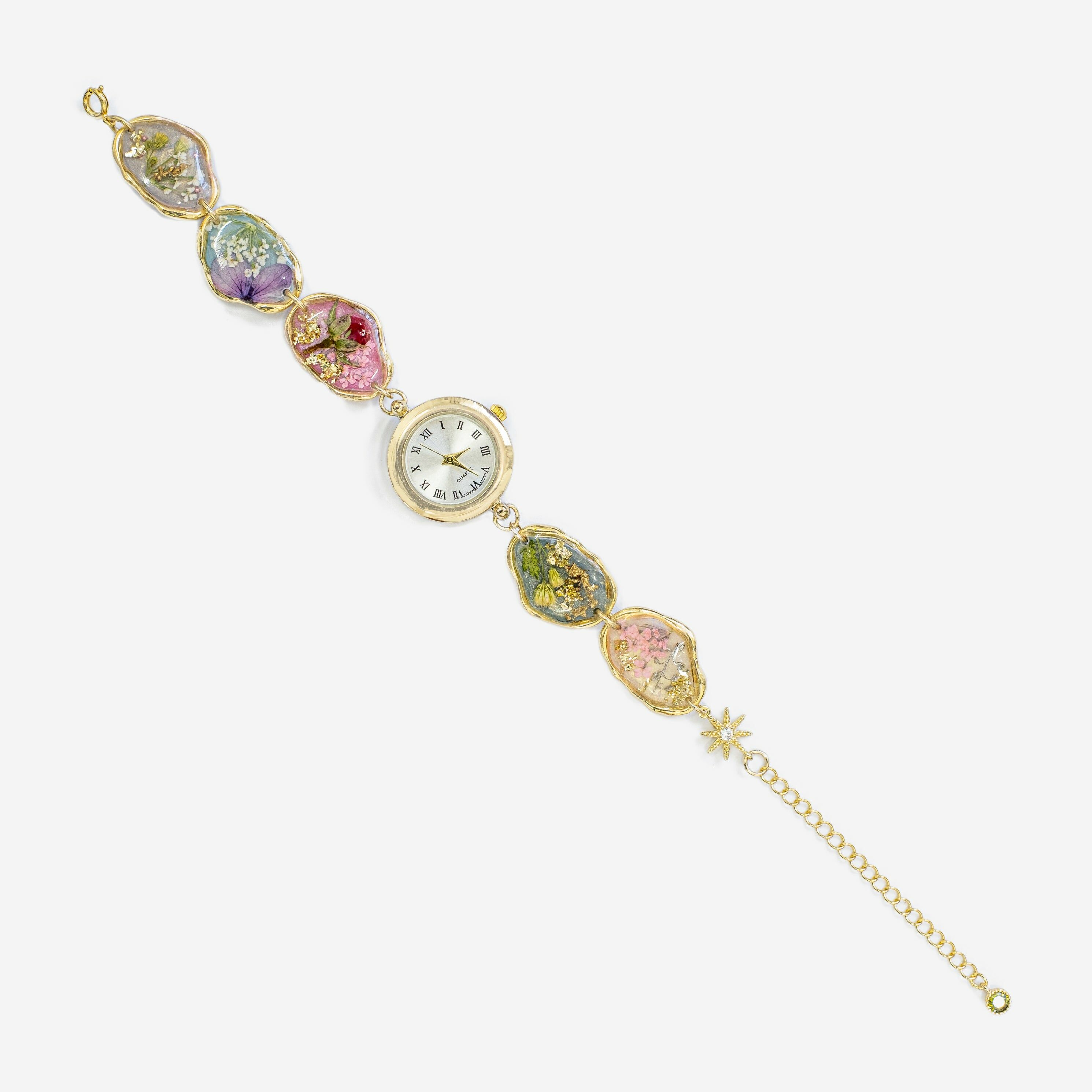 Time Heals Everything Oshibana Charm Bracelet Watch (Japan Made Quartz)