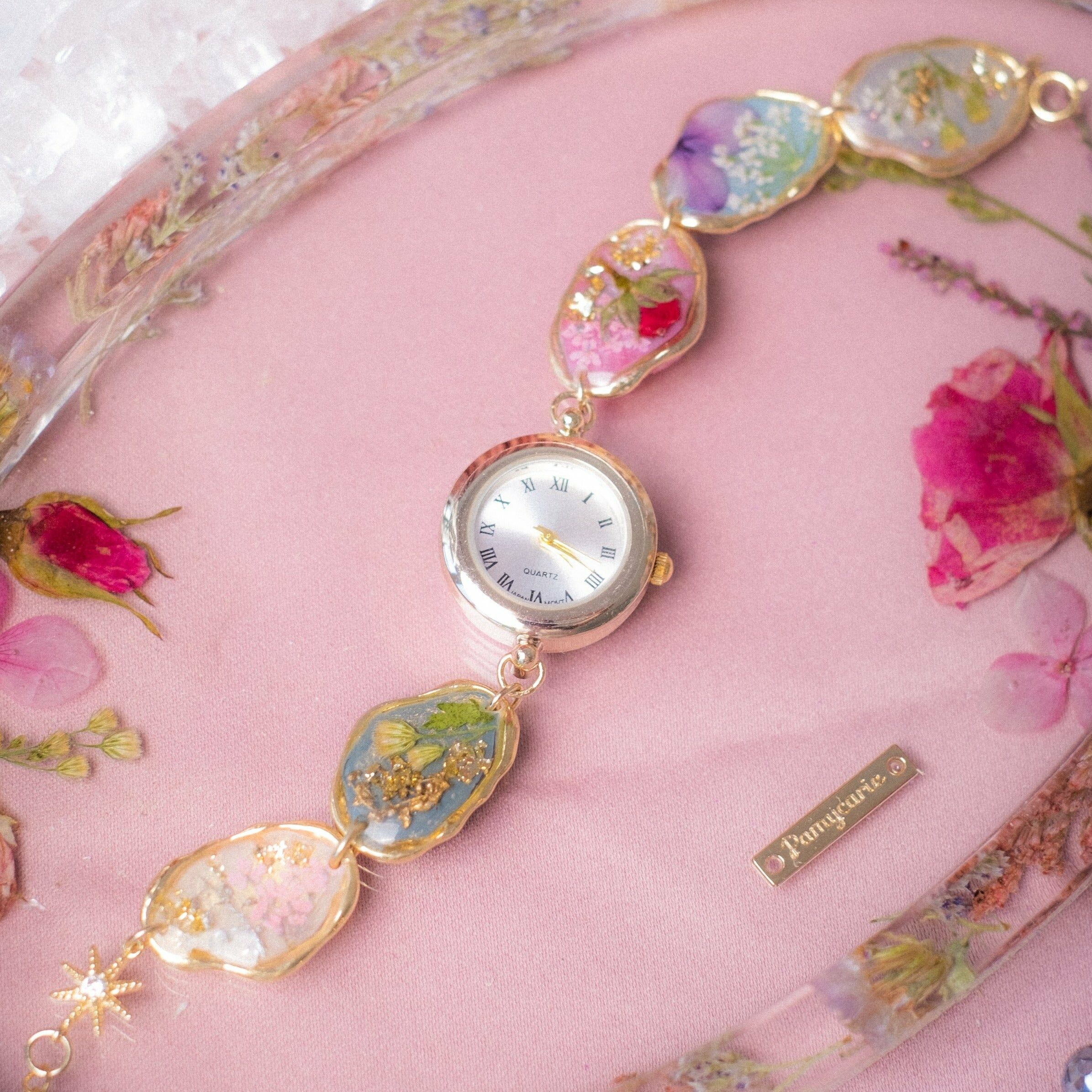 Time Heals Everything Oshibana Charm Bracelet Watch (Japan Made Quartz)