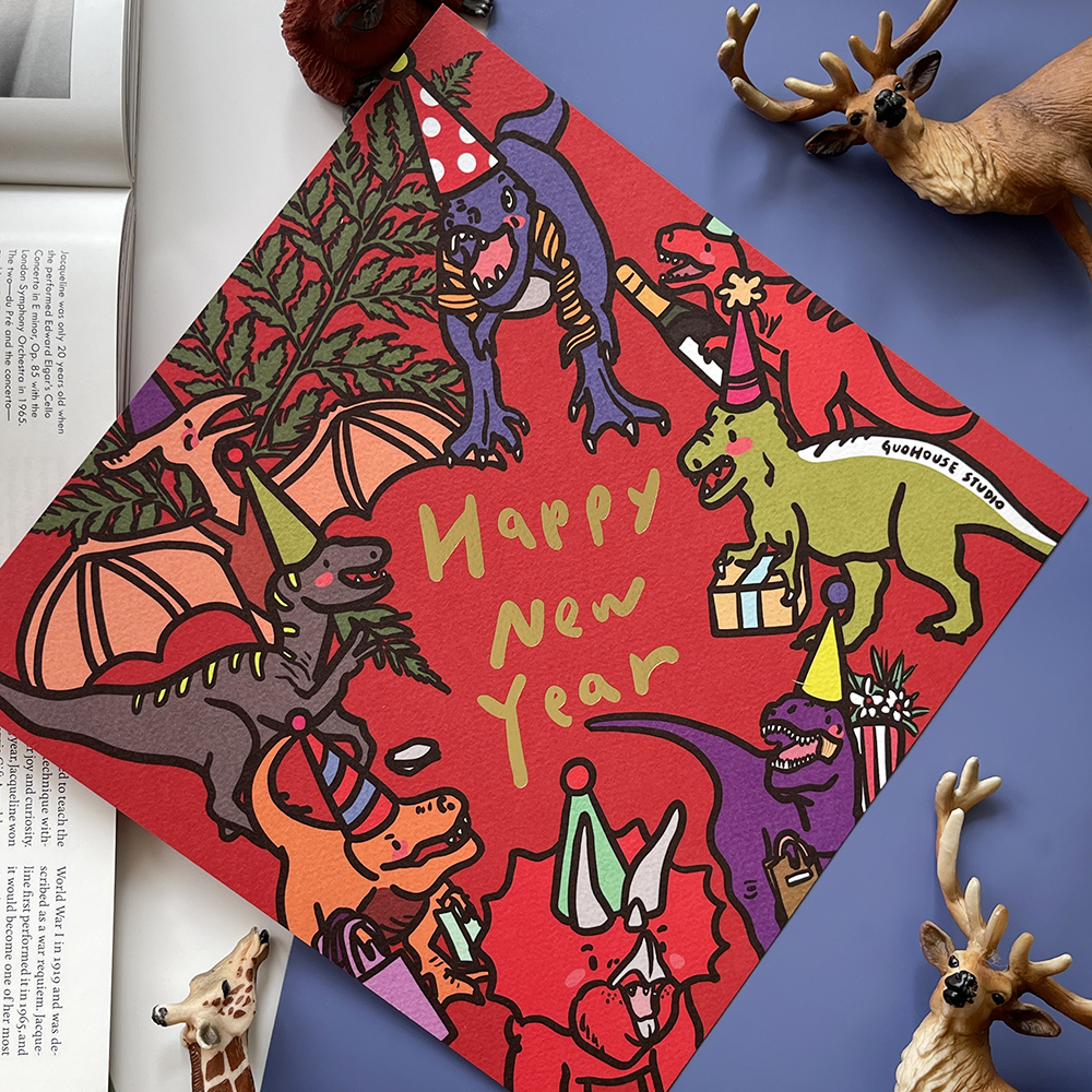 happy new year 恐龍手工燙金大春聯揮春