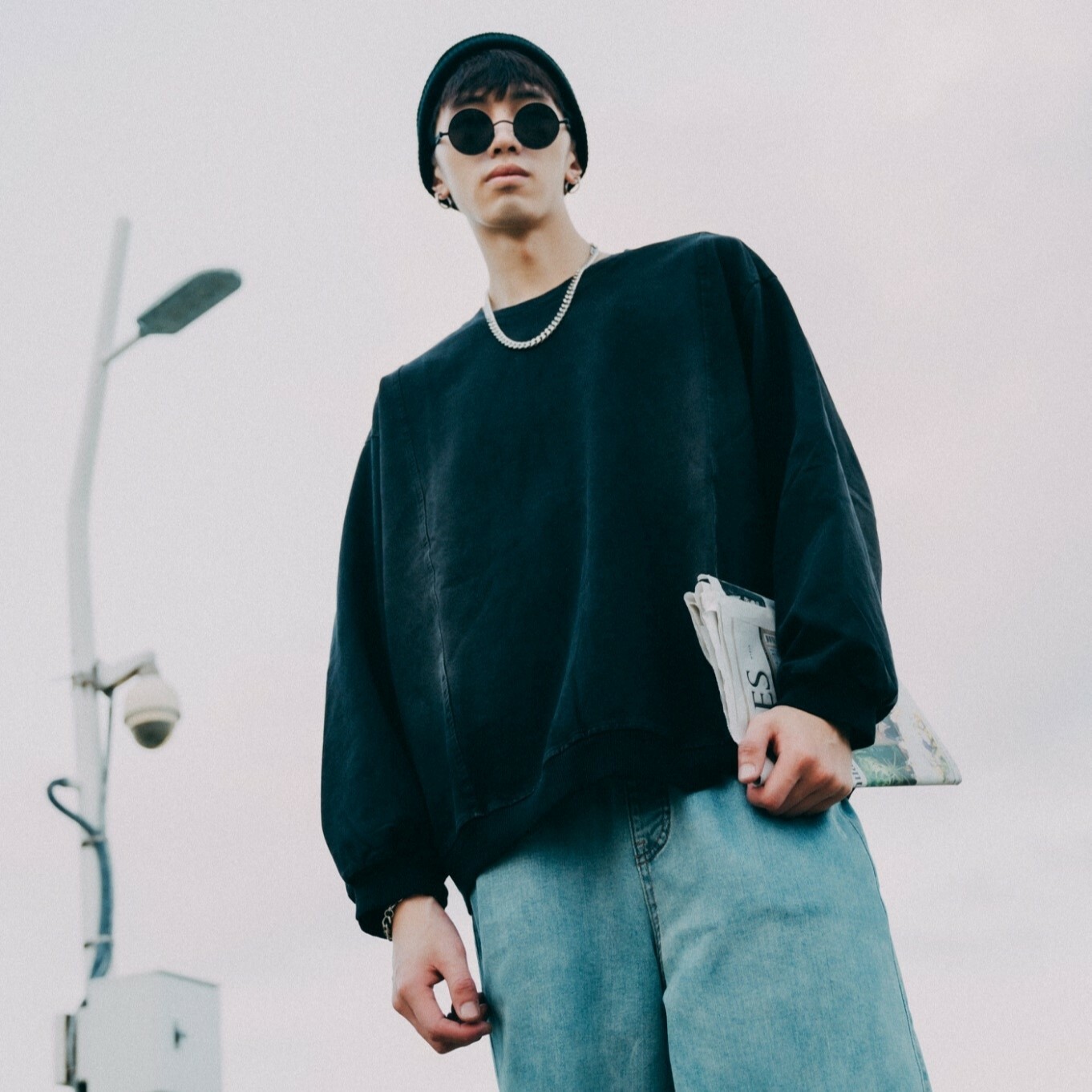 XCTRL 水洗雙裁片牛仔大學T-黑