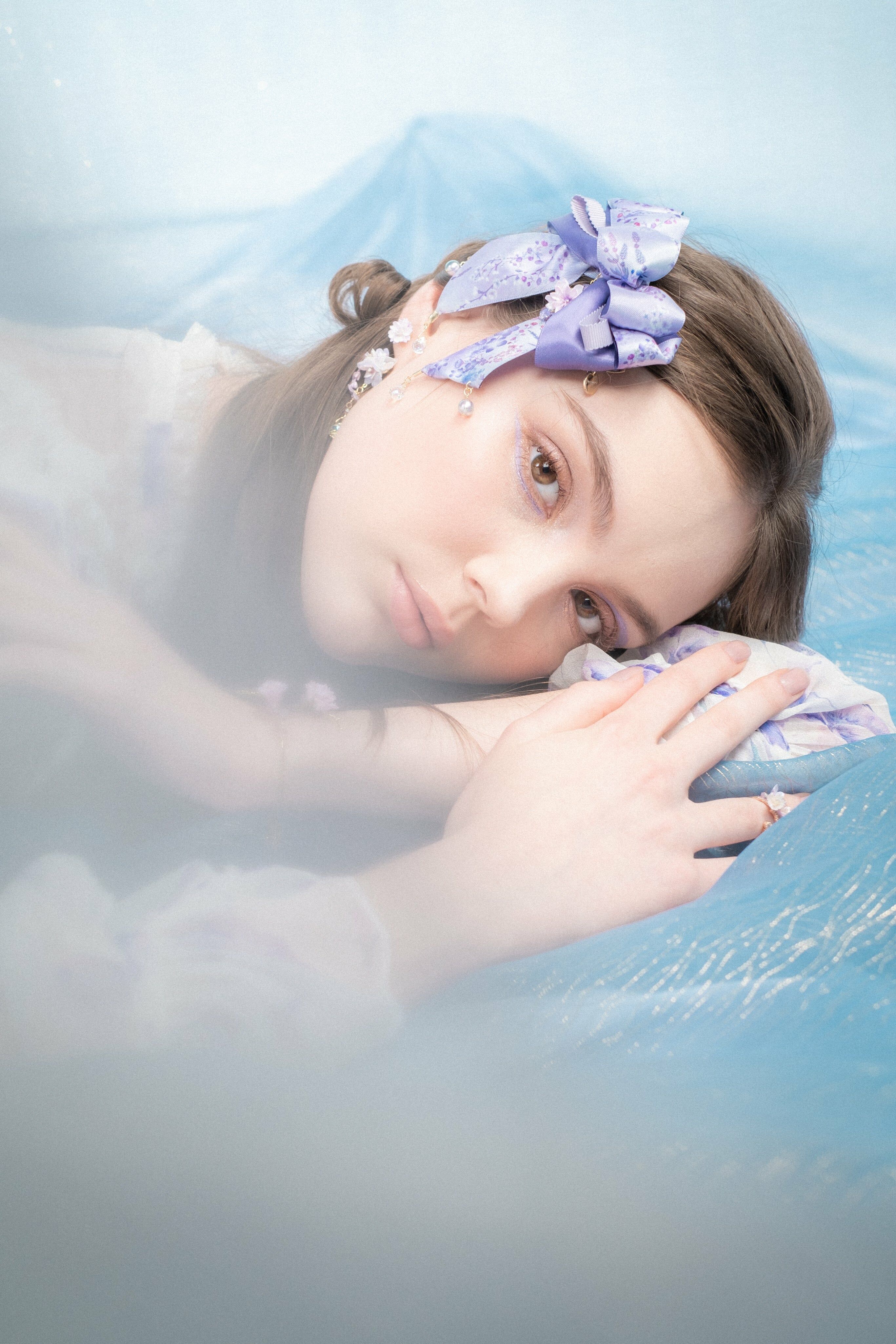 Hanami Mavue Sakura Layered Hair Bow in Hand-drawn Pattern