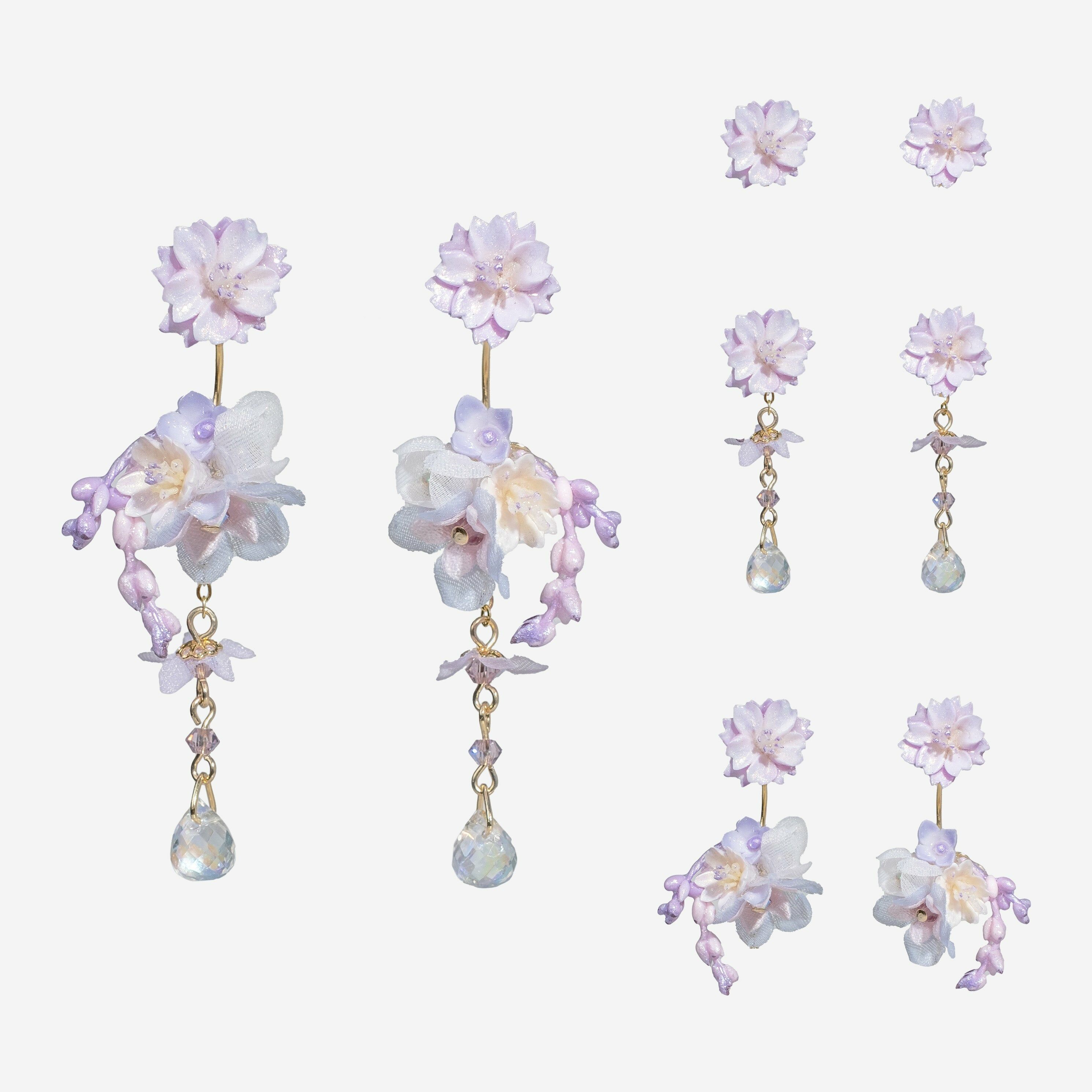 Shades of Spring Sakura and Lavender Dangle Earrings (4-way)