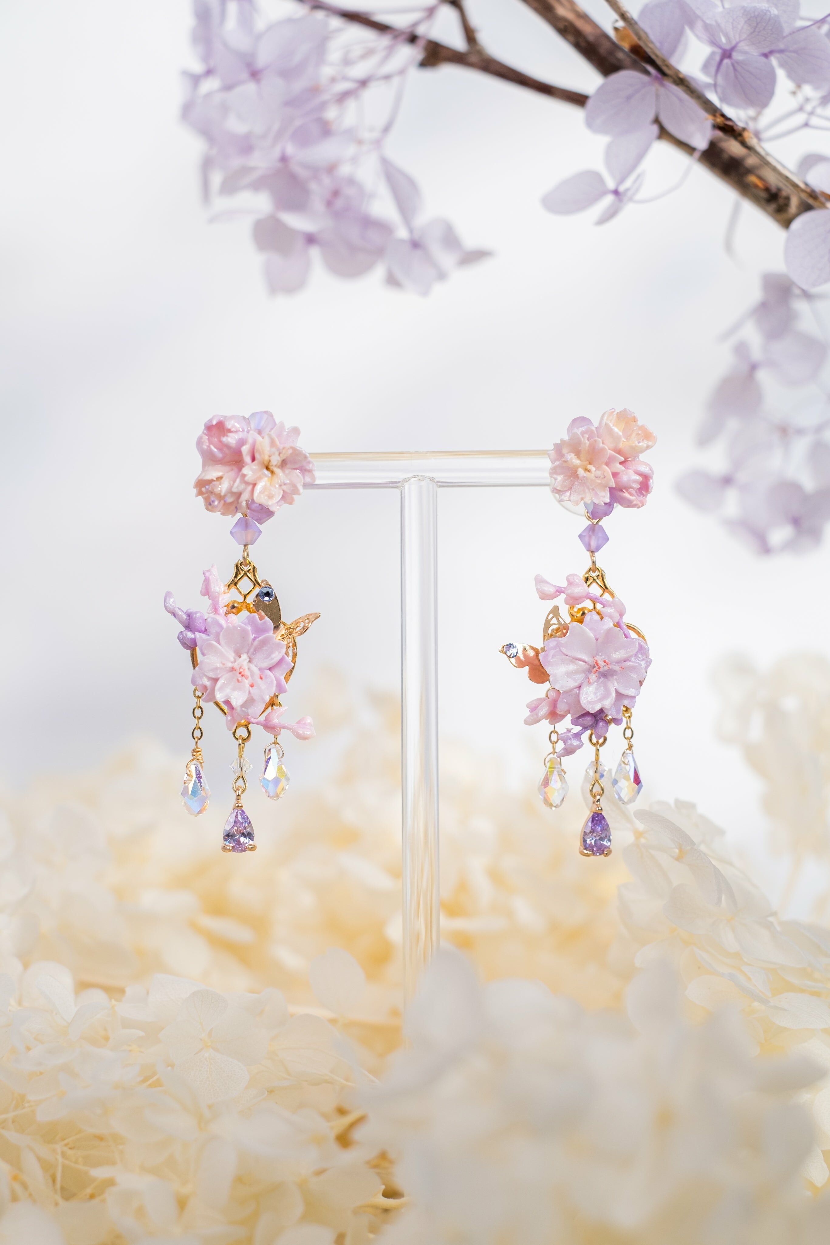 The Stars Align Sakura and Lavender Chandelier Earrings (2-way)