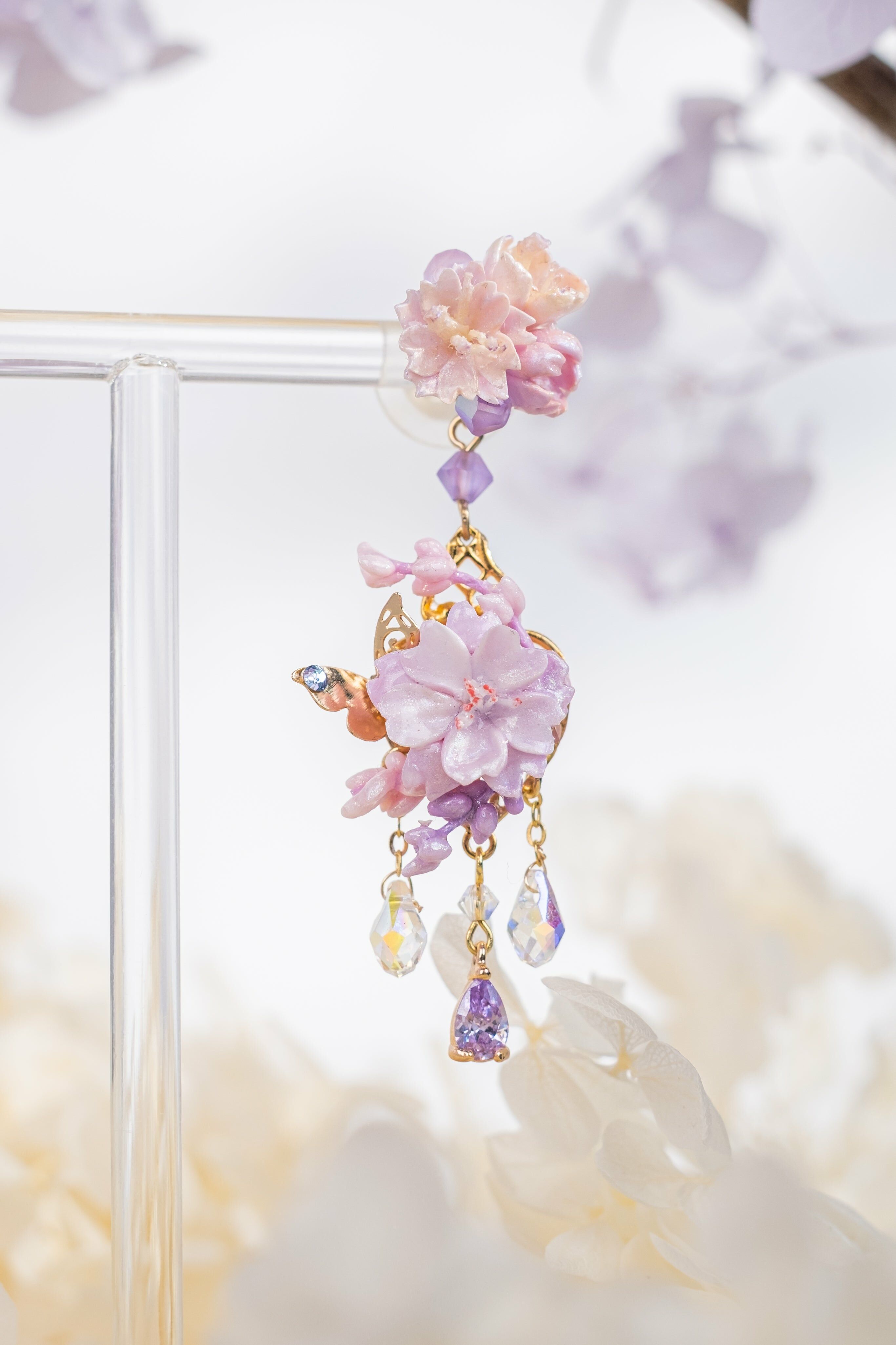 The Stars Align Sakura and Lavender Chandelier Earrings (2-way)