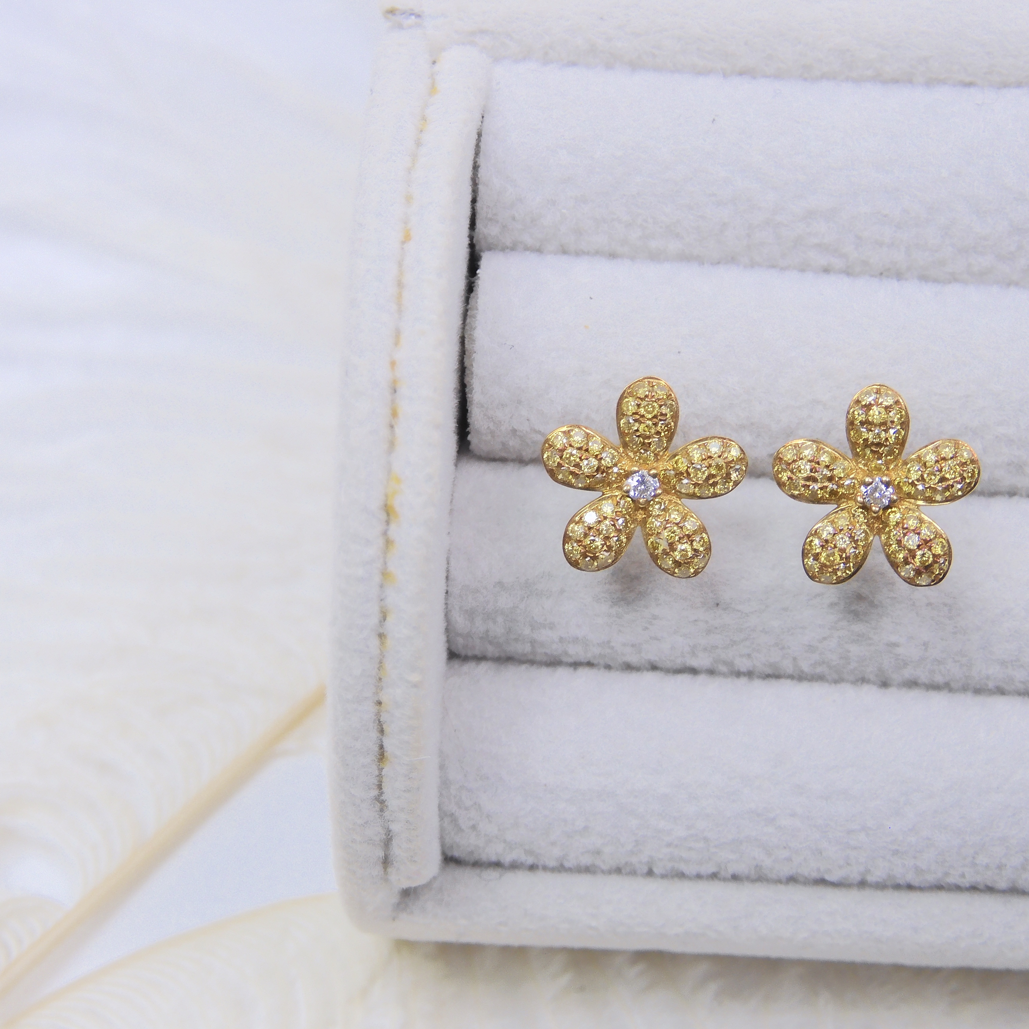 18K金 0.376ct 黃鑽耳釘