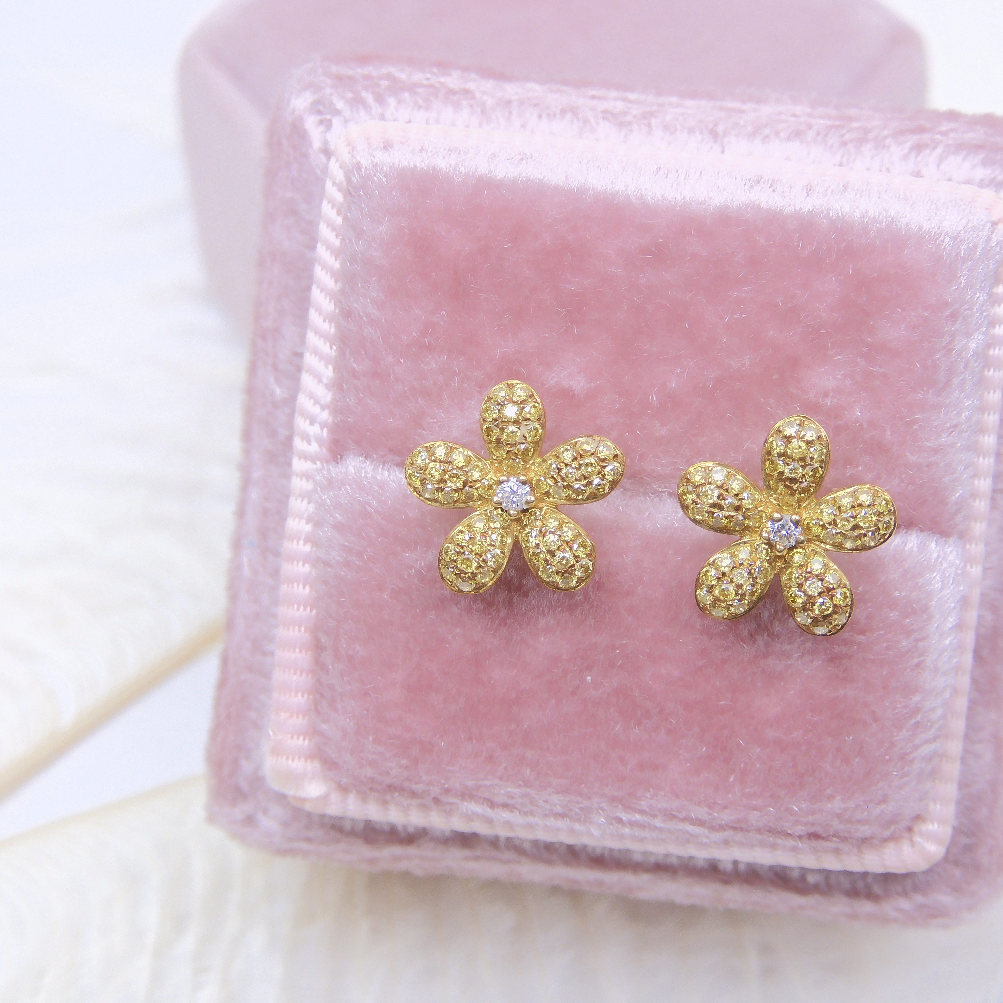 18K金 0.376ct 黃鑽耳釘