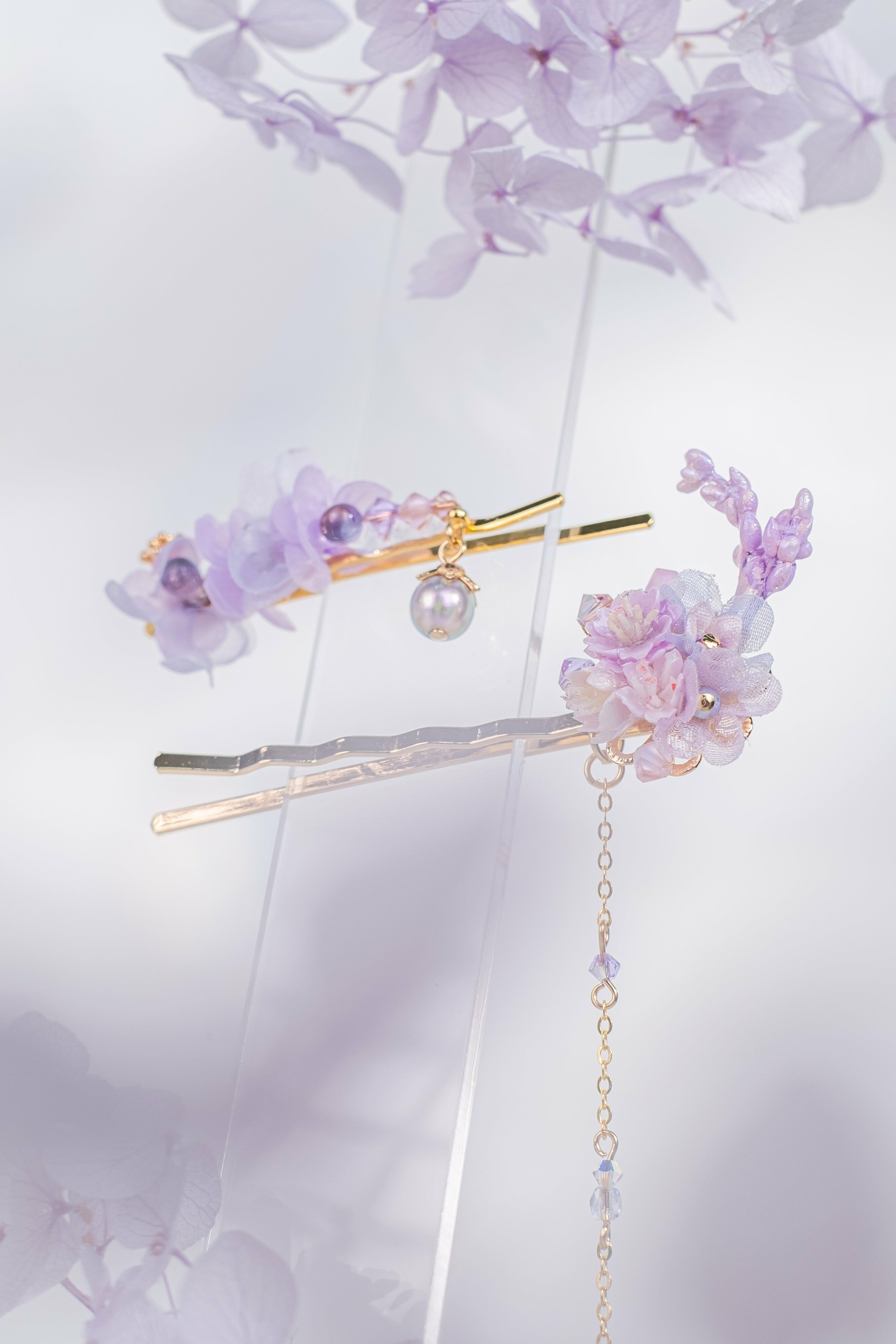 Blizzard of Sakura and Lavender Hair Pin Set (with detachable pendant)