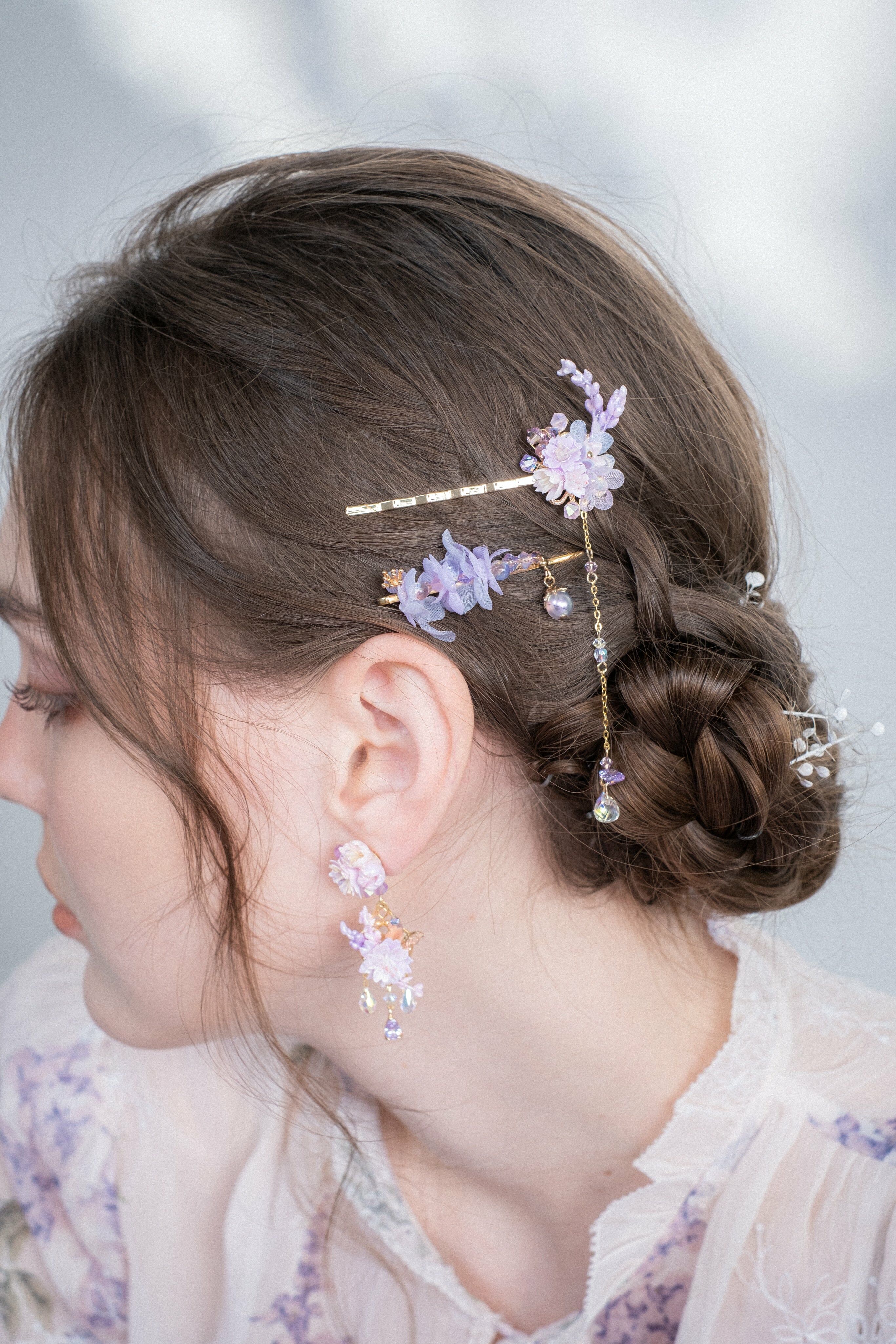 Blizzard of Sakura and Lavender Hair Pin Set (with detachable pendant)