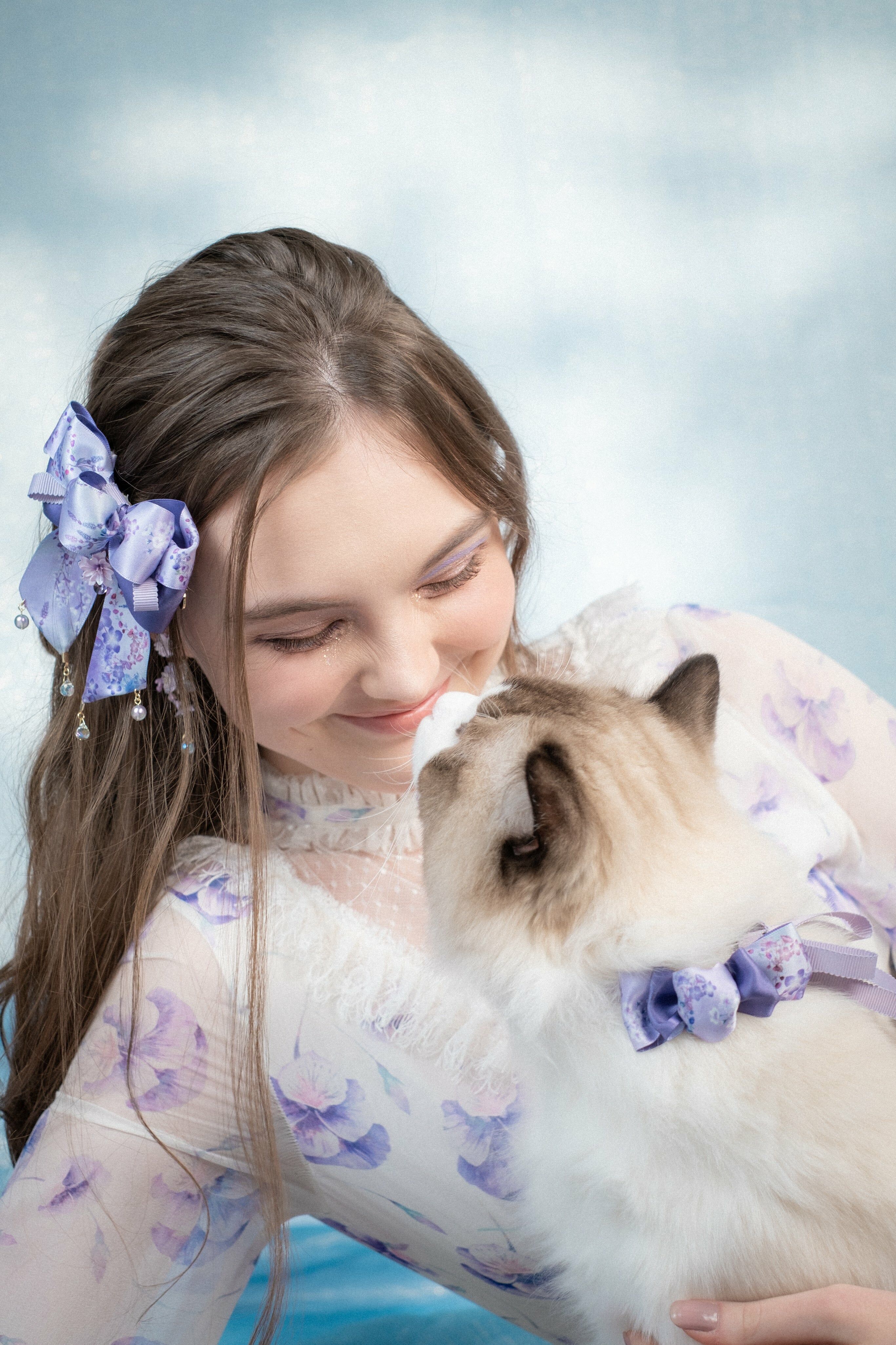 Little Poppet Fancy Bow Pet Collar in Hand-drawn Pattern