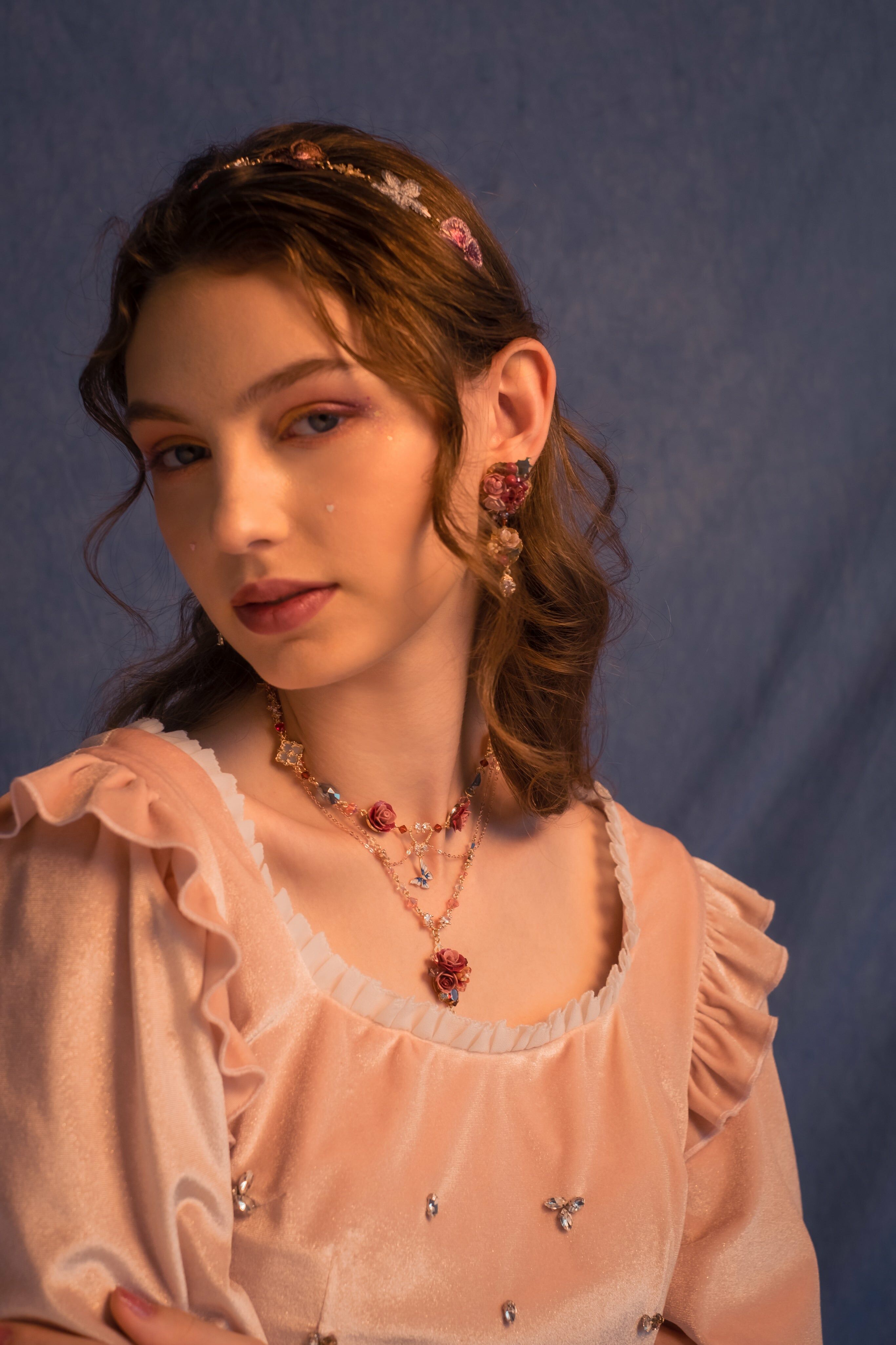 Fluttering Butterfly in Rose Garden Multi-layered Necklace