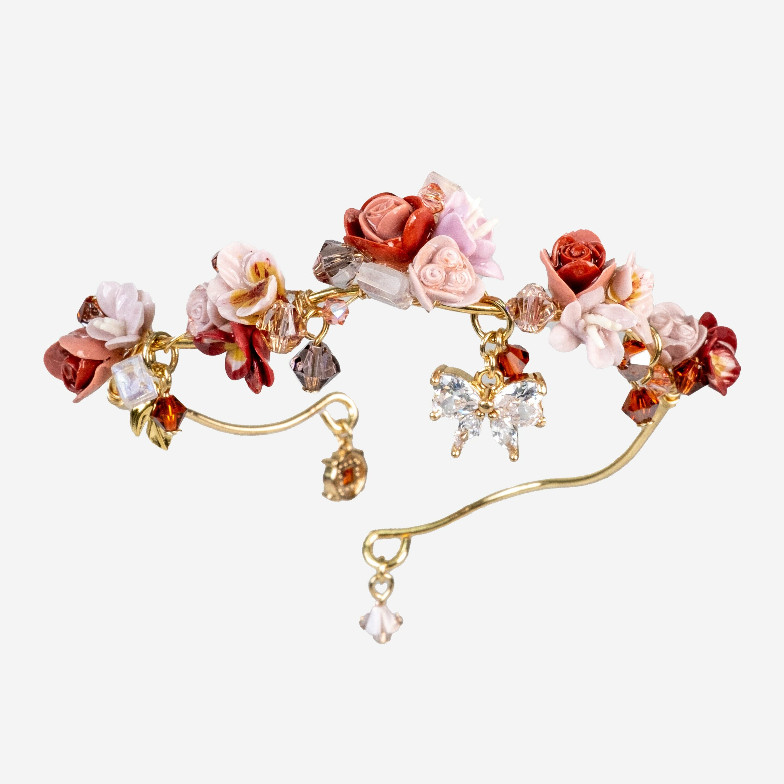 Everything's Coming up Roses Bejewelled Garden Rose and Pansy Bouquet Bangle