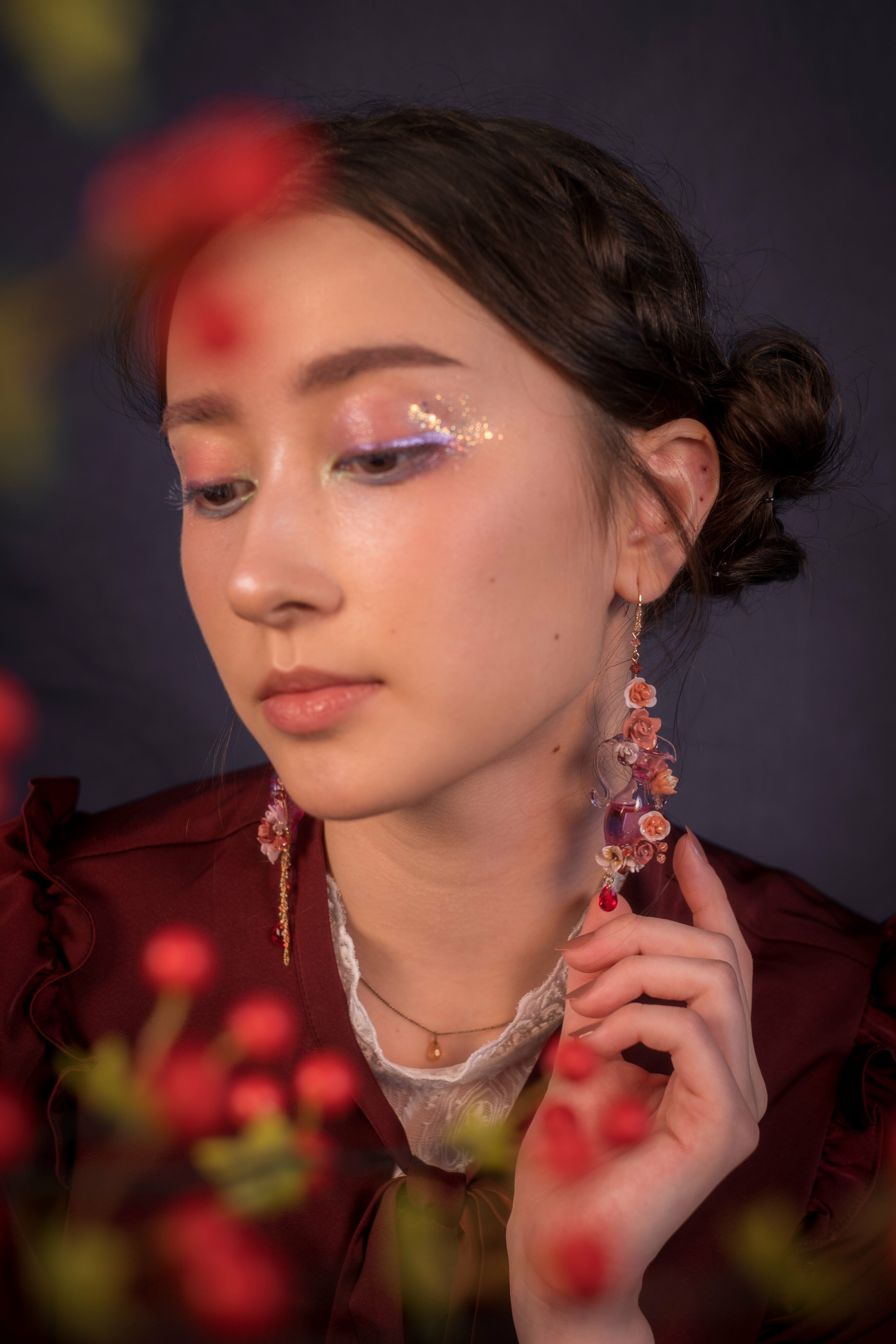 Berrylious Sparking Booze Garden Rose and Pansy Earrings