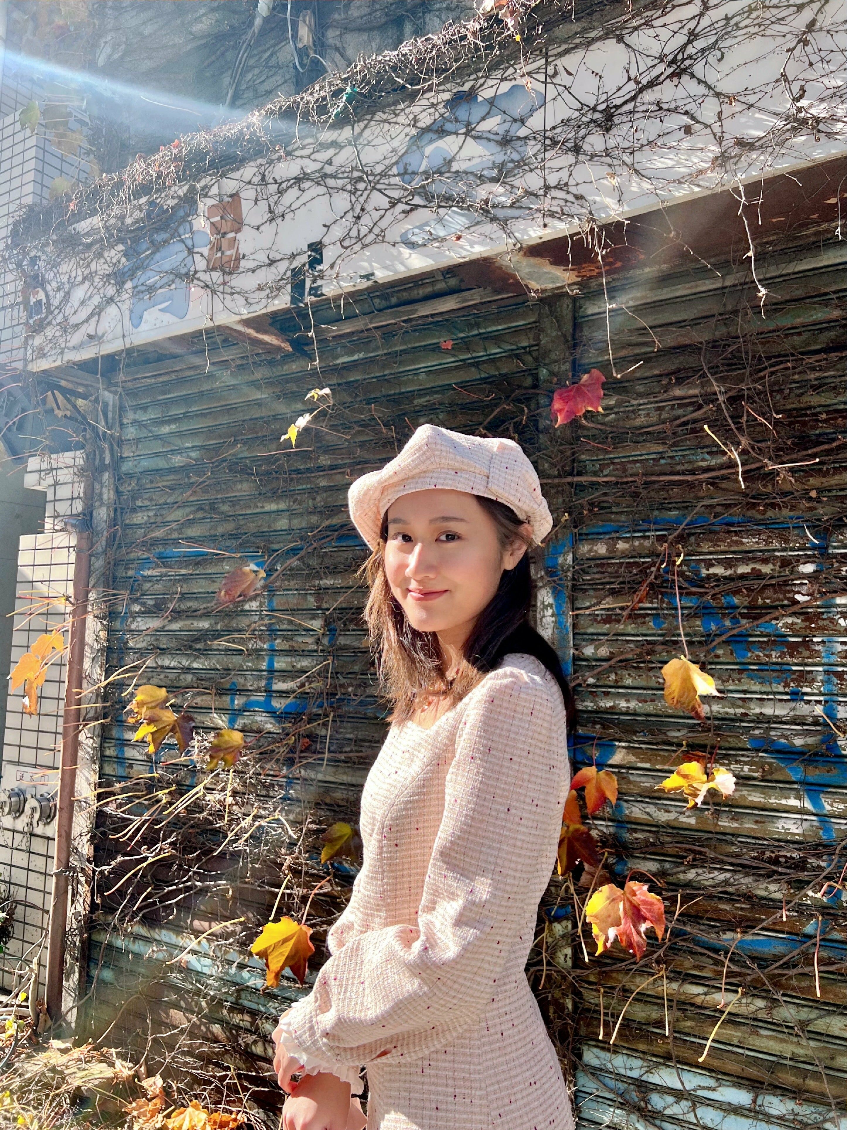 Tweed Ribbon Beret (Pink/Cream/Black)