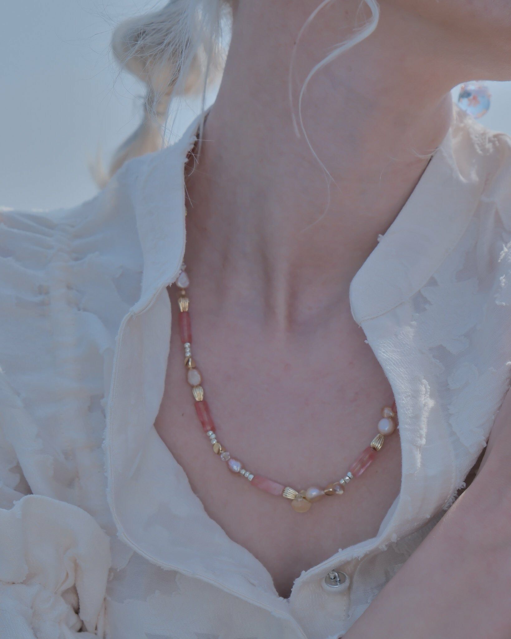 Essence of Spring Sakura and Freshwater Pearl Collar Necklace