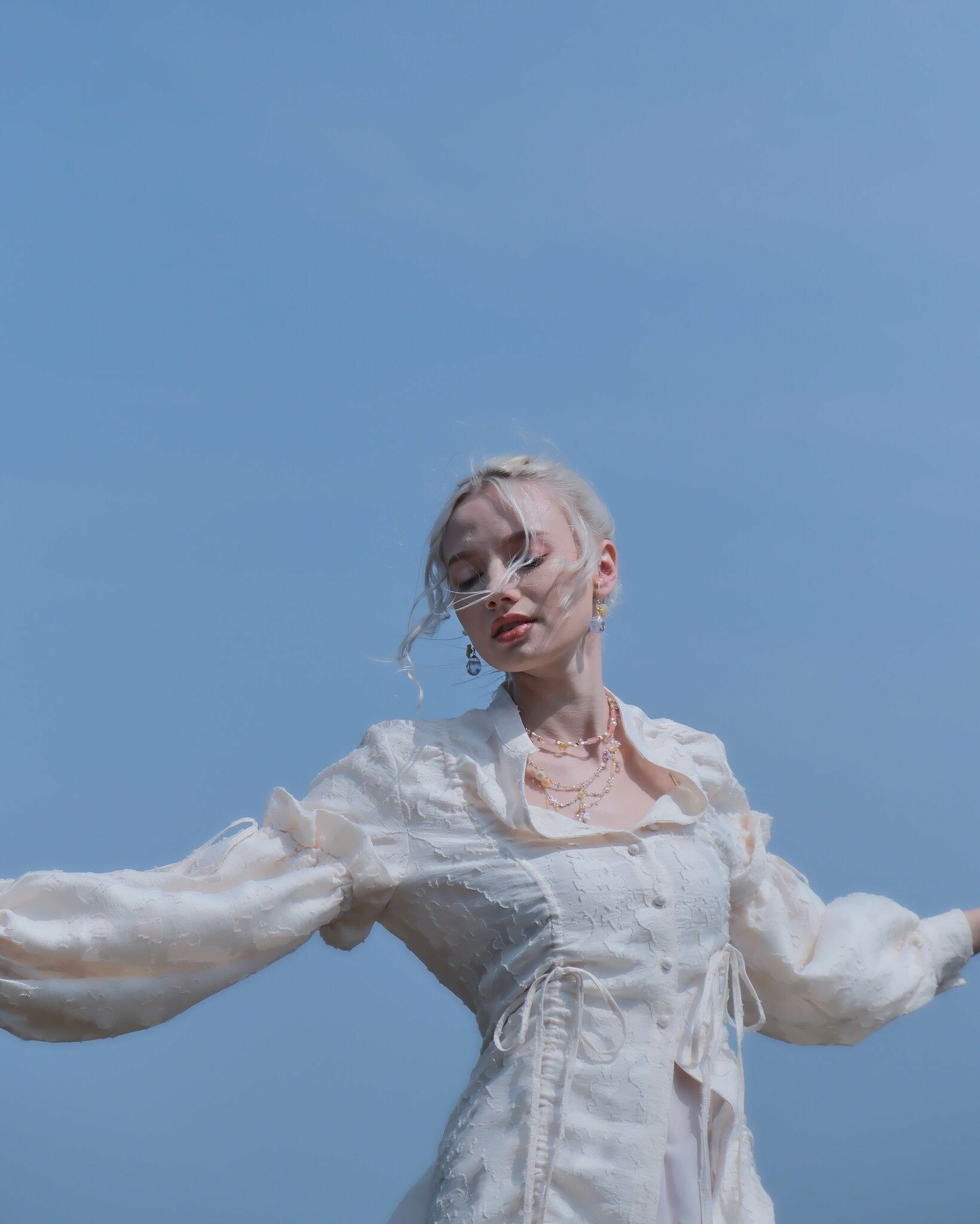 Guardian Angel Weaving Sakura and Crystal Multi-layered Necklace