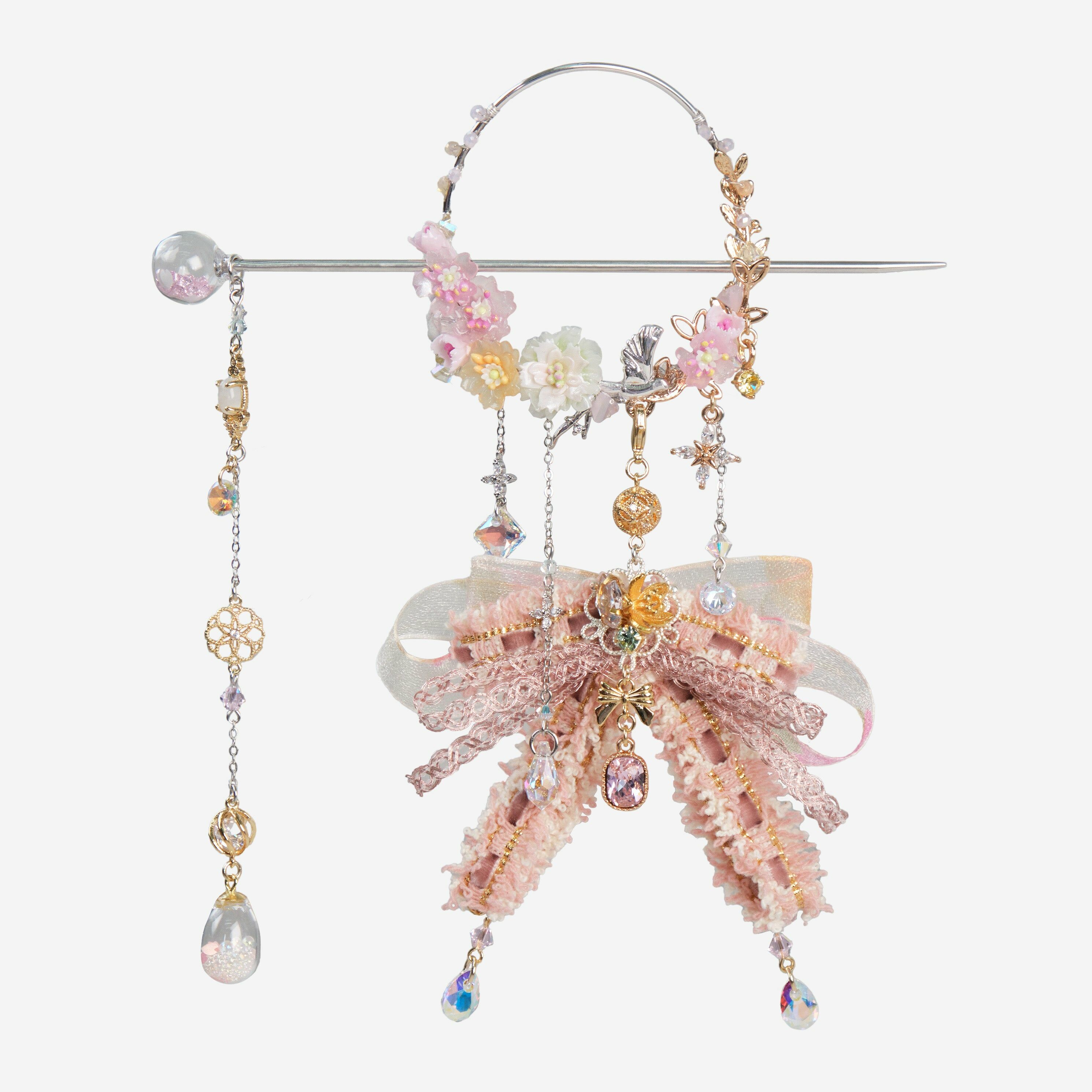 Tug at the Heartstrings Sakura Garland Hair Pin and Lace Ribbon Set