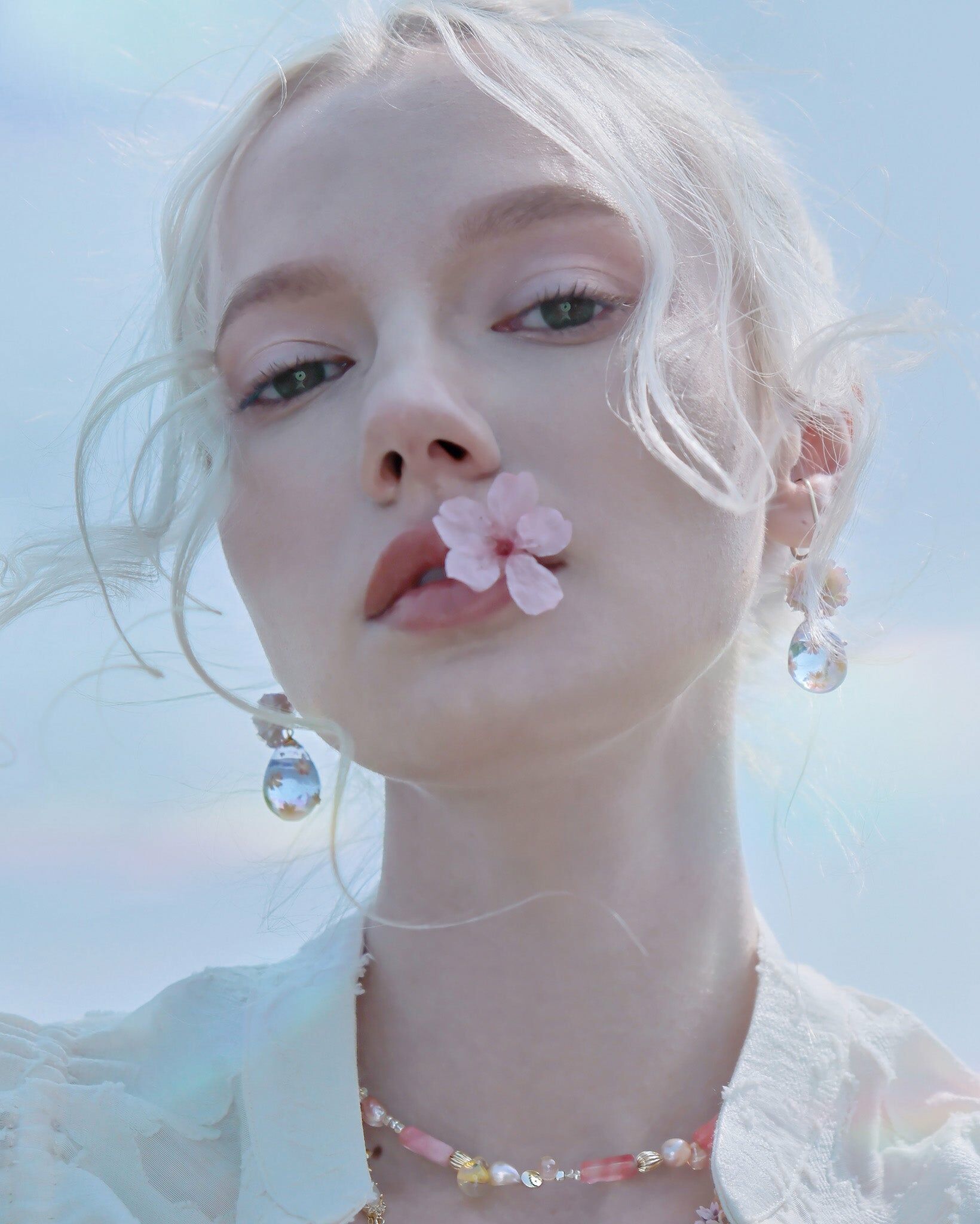 Clear Skies Hand-drawn Sakura Azure Globule Hoop Ear Cuff