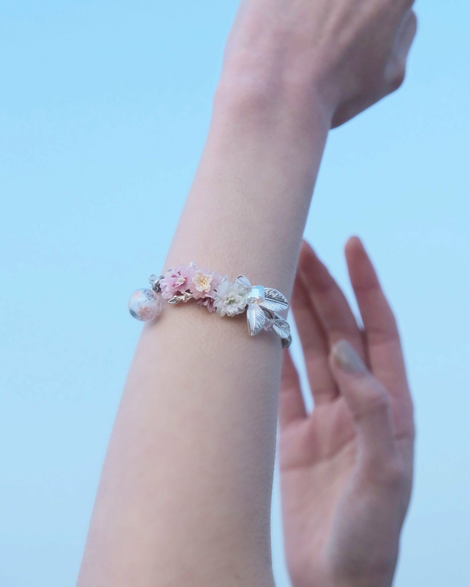 Pinkalicious Blossoms Hand-drawn Sakura Azure Globule Adjustable Bangle