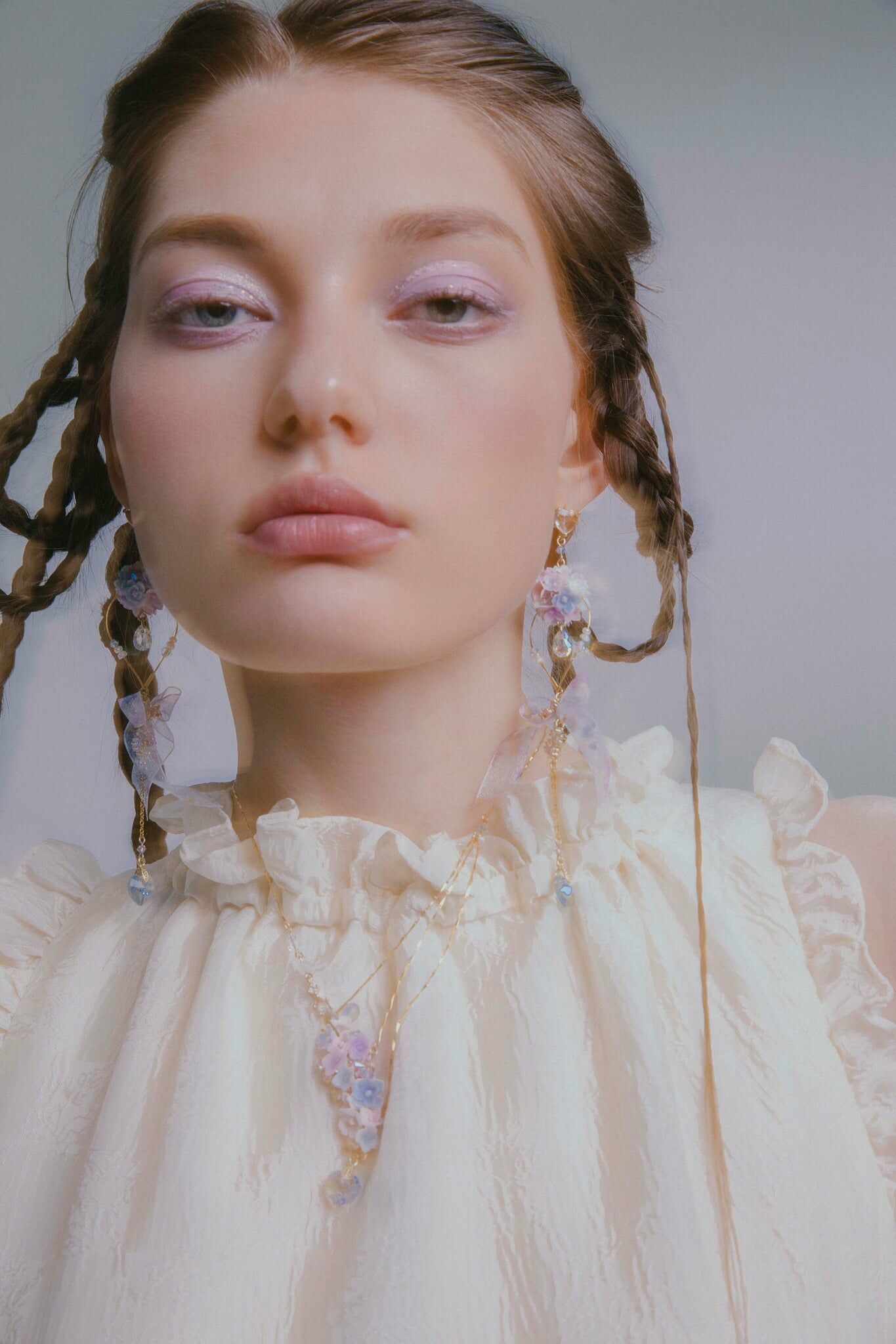 溥 - 印花絲帶熱氣球花球耳環