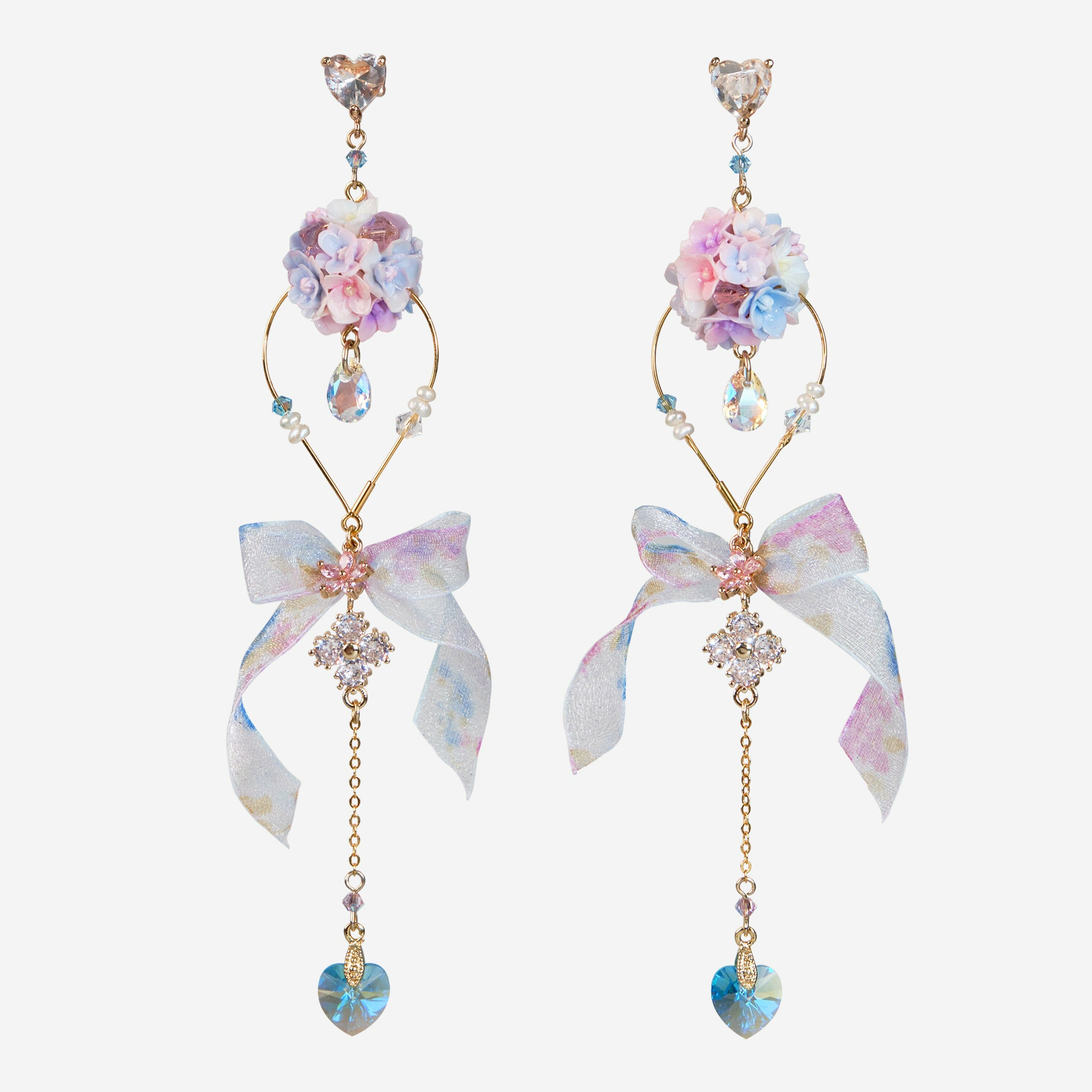 溥 - 印花絲帶熱氣球花球耳環