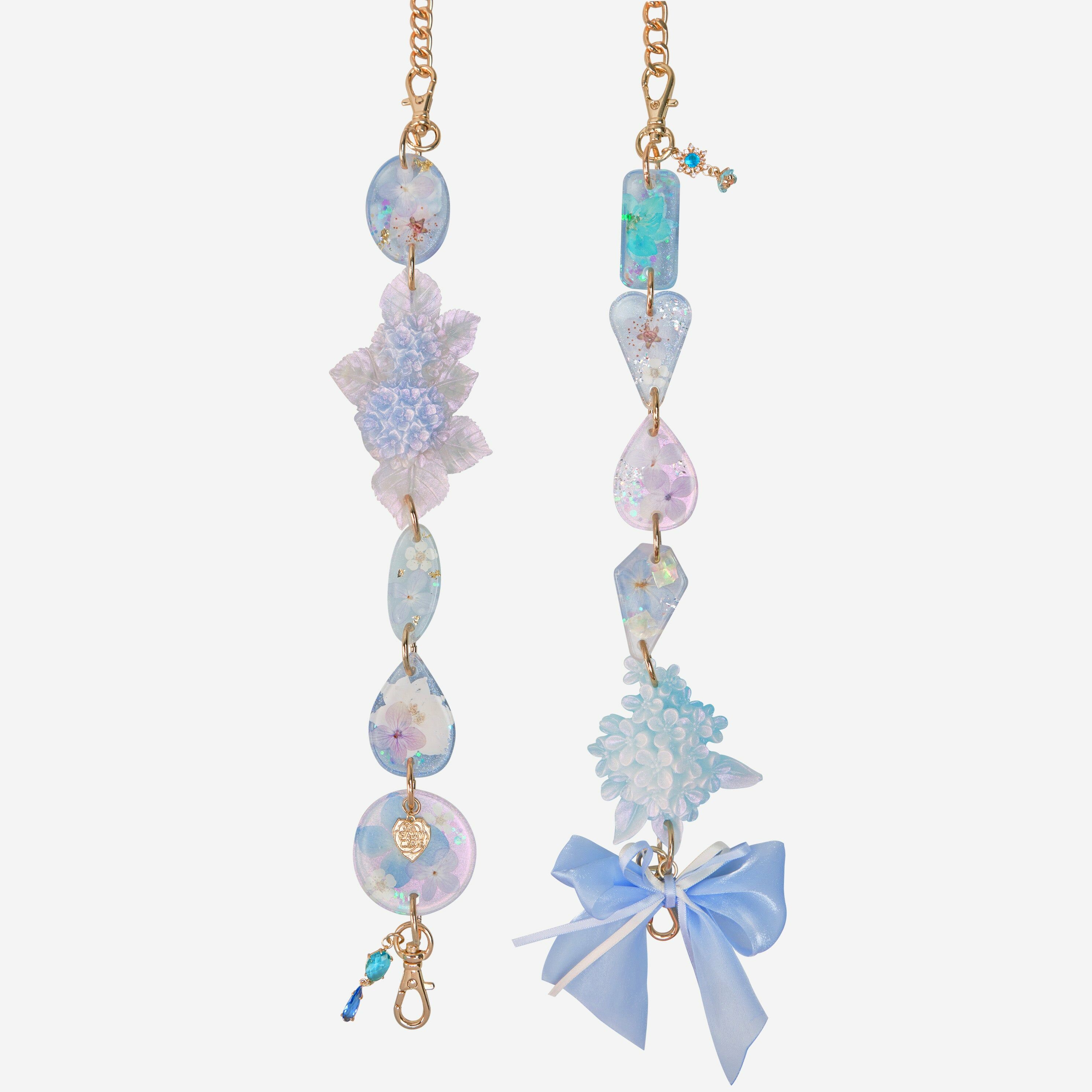 Sense of Depth Serenity Blue Hydrangea and Oshibana Crossbody Phone Strap