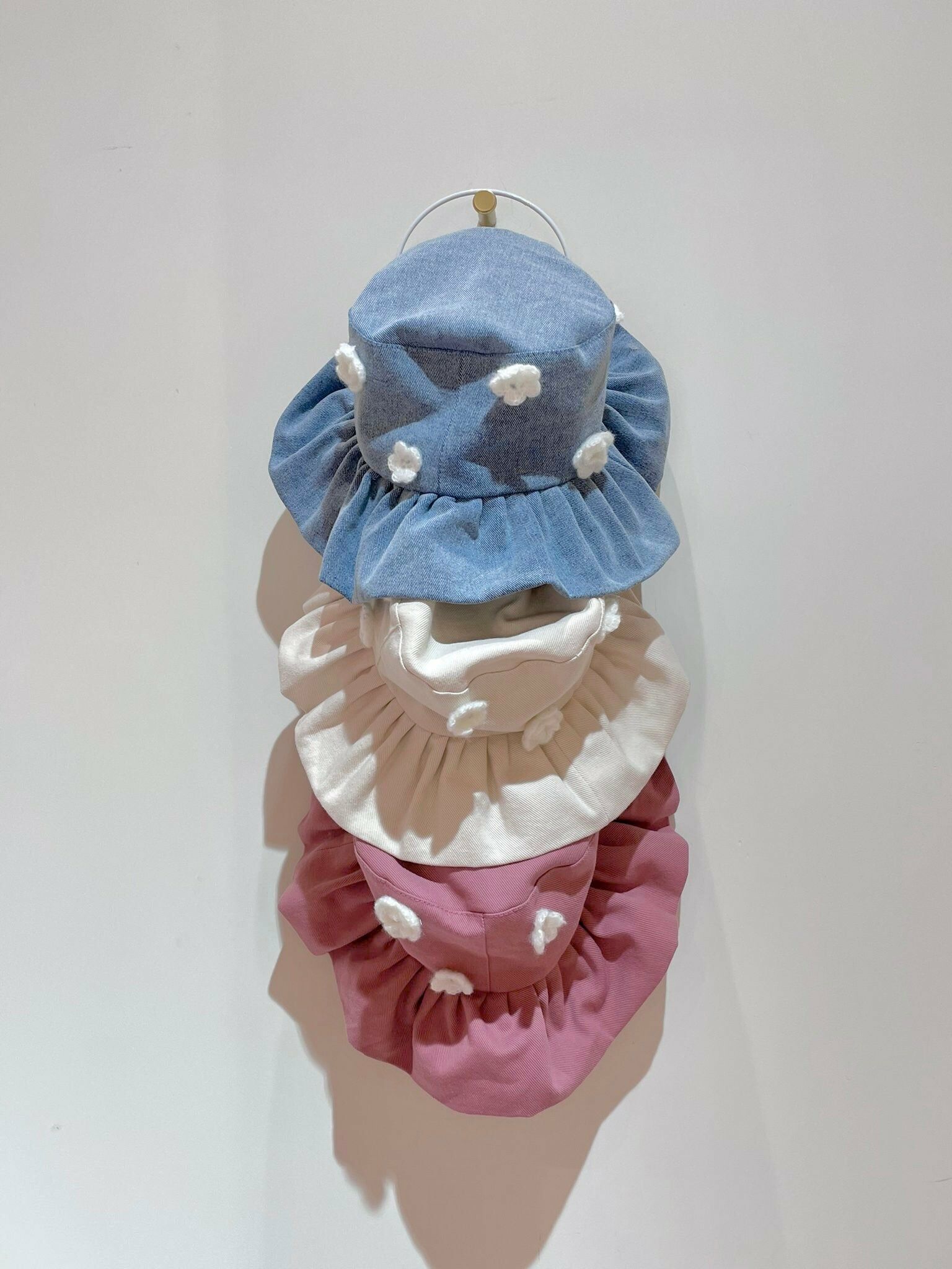 Hand-knitted Flower Doll Denim Bucket Hat (Blue/Pink/Cream)