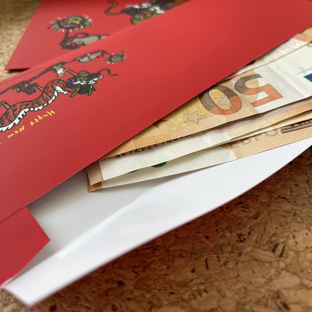 舞龍舞獅橫式紅包袋 附封口貼紙