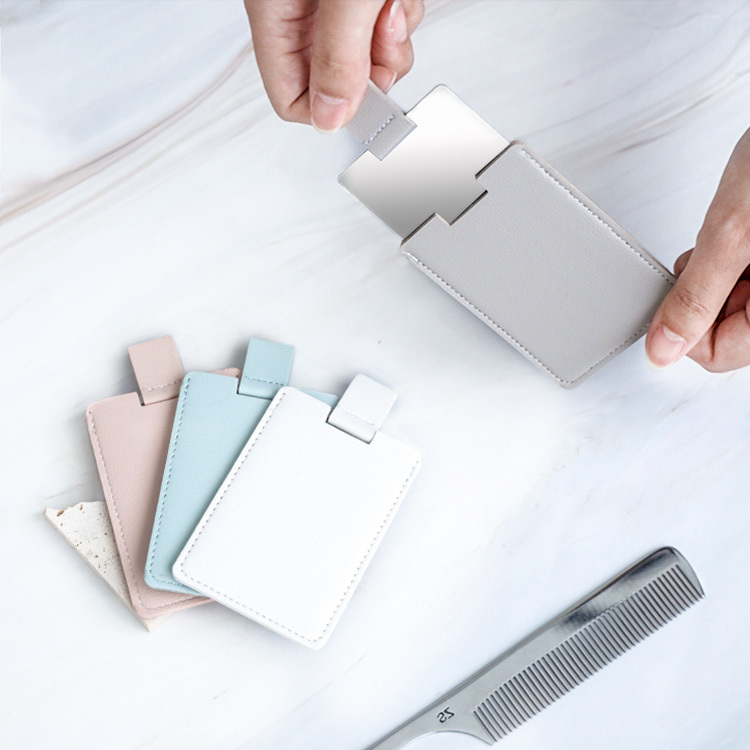 皮革不鏽鋼隨身鏡 4色【AQ001】