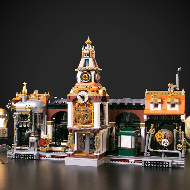 拼奇 蒸汽龐克 火車站 收藏積木(85007)