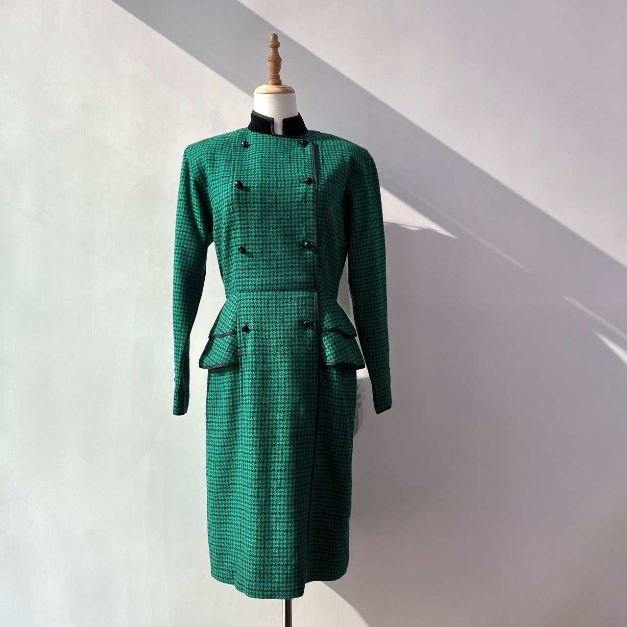 法國製 Nina Ricci 深綠色千鳥格古著連身裙