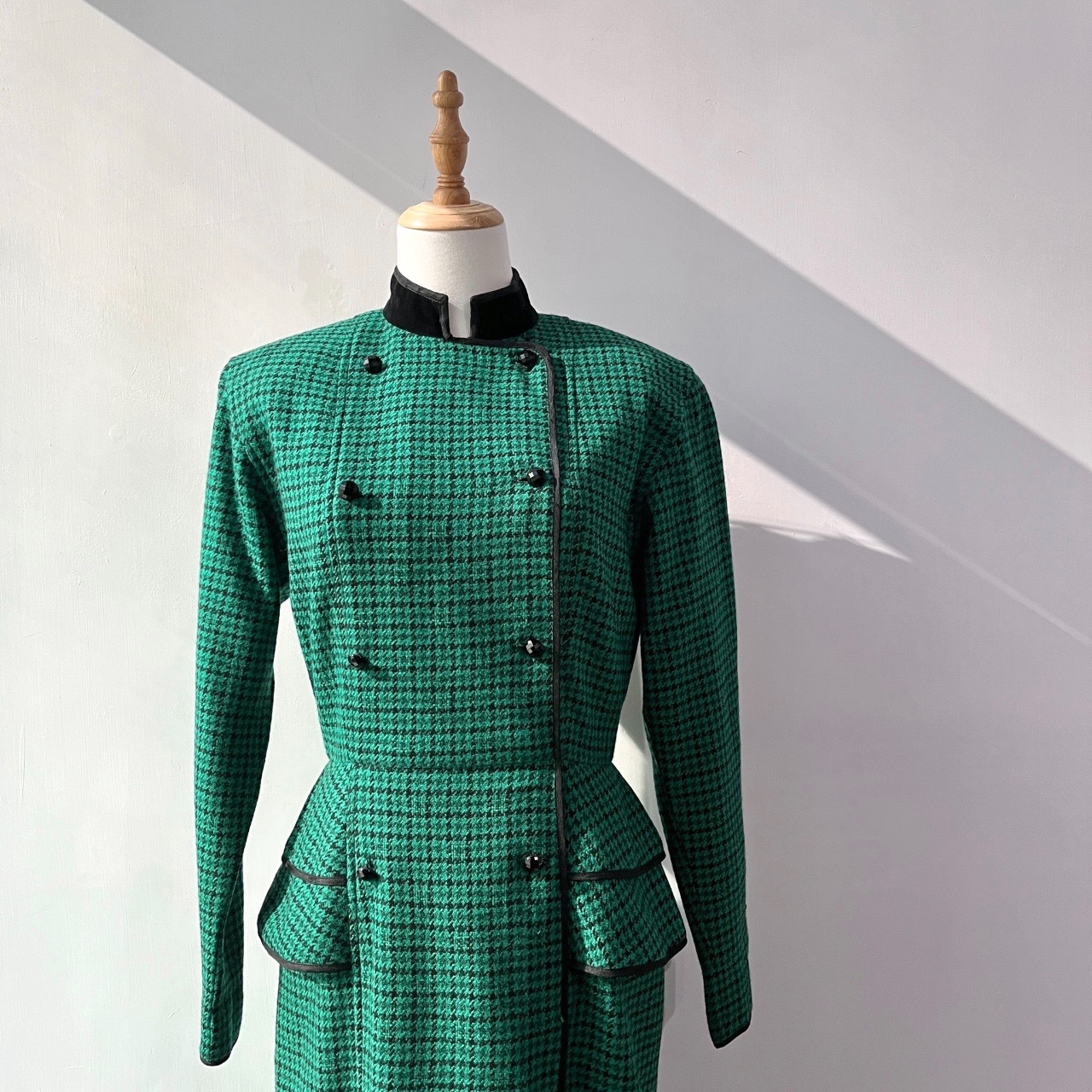 法國製 Nina Ricci 深綠色千鳥格古著連身裙