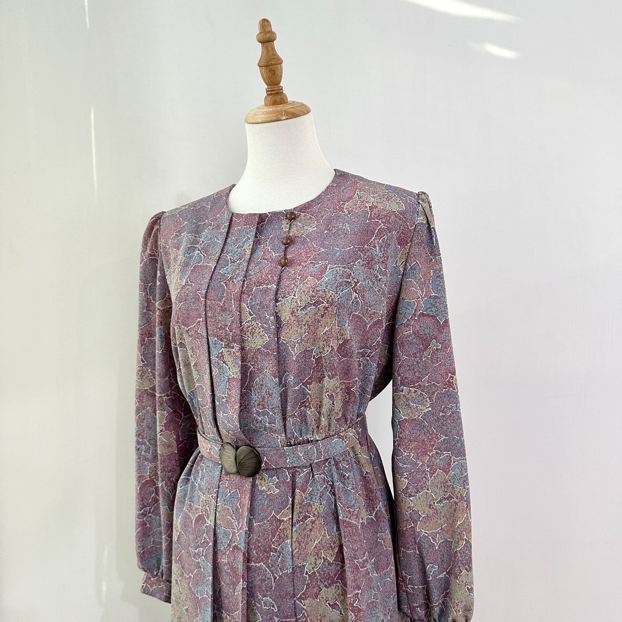 日本製紫丁香色朦朧美葉紋連身裙