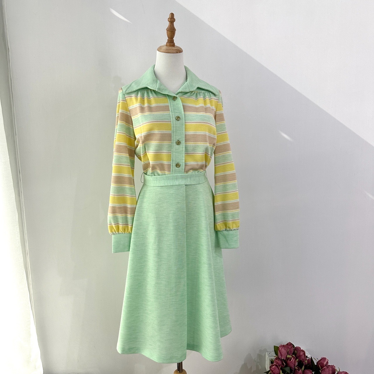 美國製 Plaza South 八十年代色彩間條連身裙