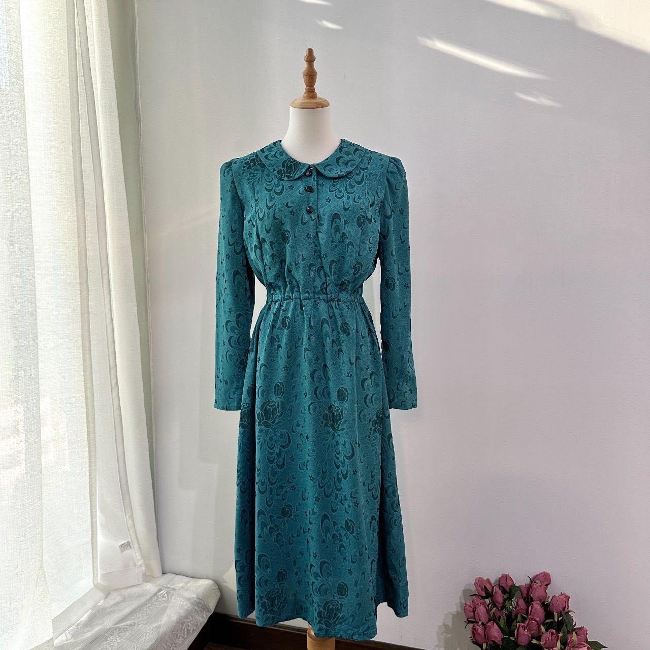 神秘感孔雀藍魔法變身光環連身裙