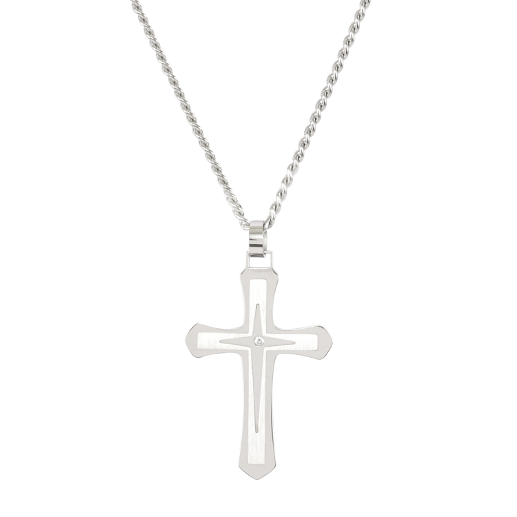 白鋼項鍊，男士項鍊 十字架cross；愛和犧牲象徵（3519銀色）