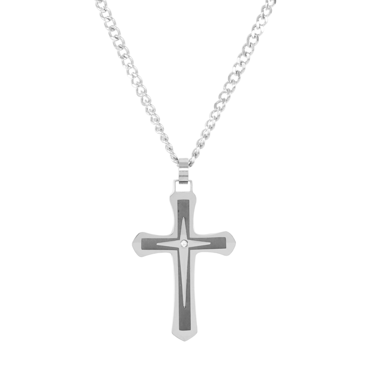 白鋼項鍊，男士項鍊 十字架cross；愛和犧牲象徵（3519黑色）