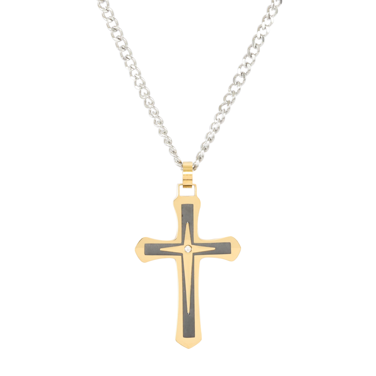 白鋼項鍊，男士項鍊 十字架cross；愛和犧牲象徵（3519金色）