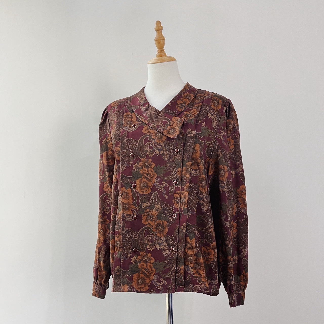 日本製暗紫紅色腰果花雙排鈕扣上衣