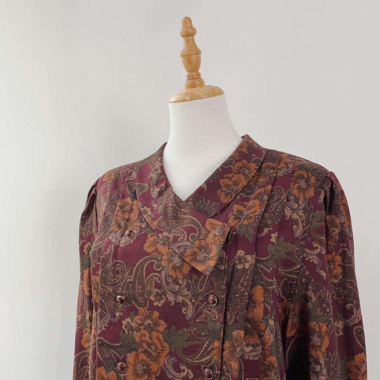 日本製暗紫紅色腰果花雙排鈕扣上衣