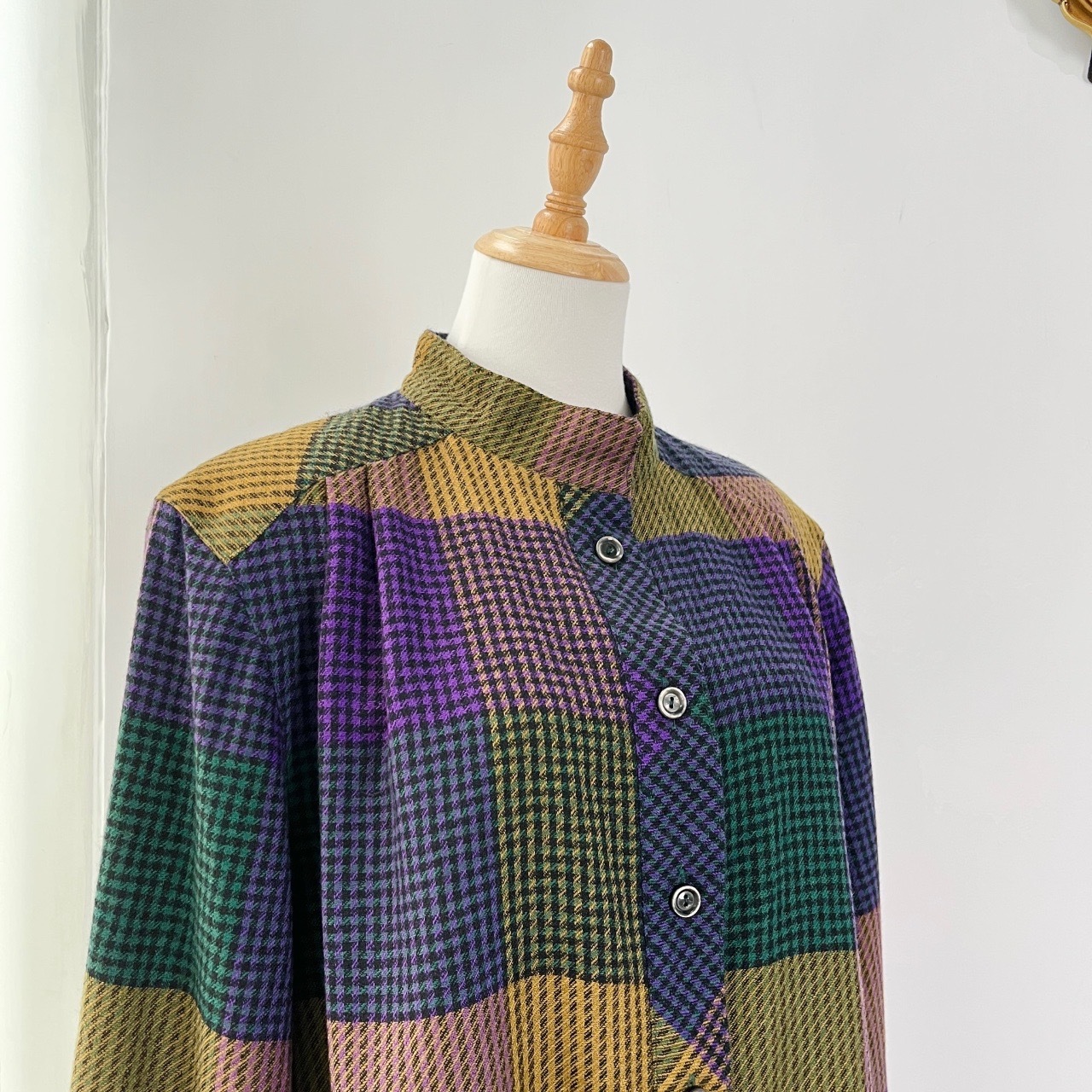 德國製文青感暗色調格紋立領毛衣