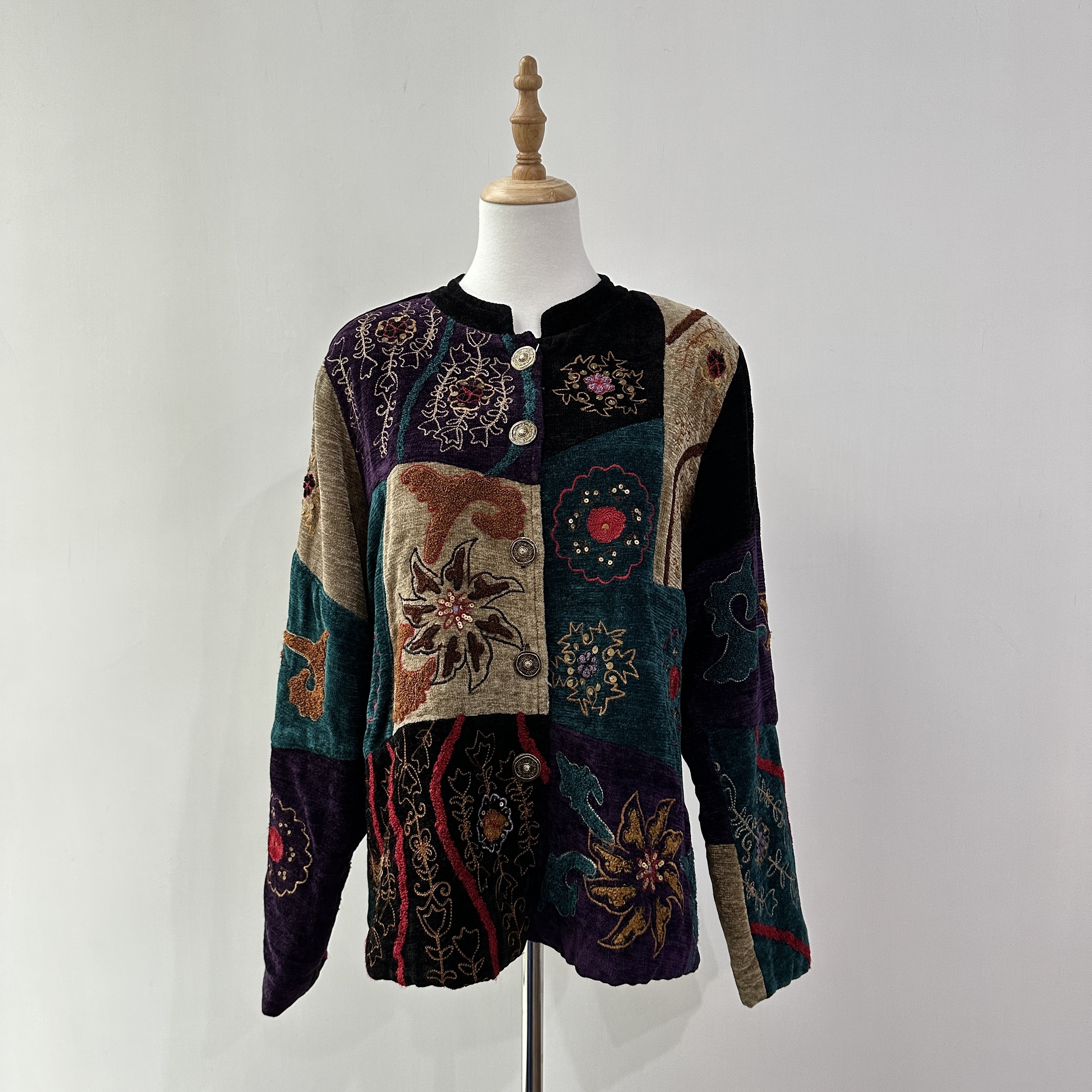 Indigo Moon Vintage 拼布感圖案燈芯絨外套