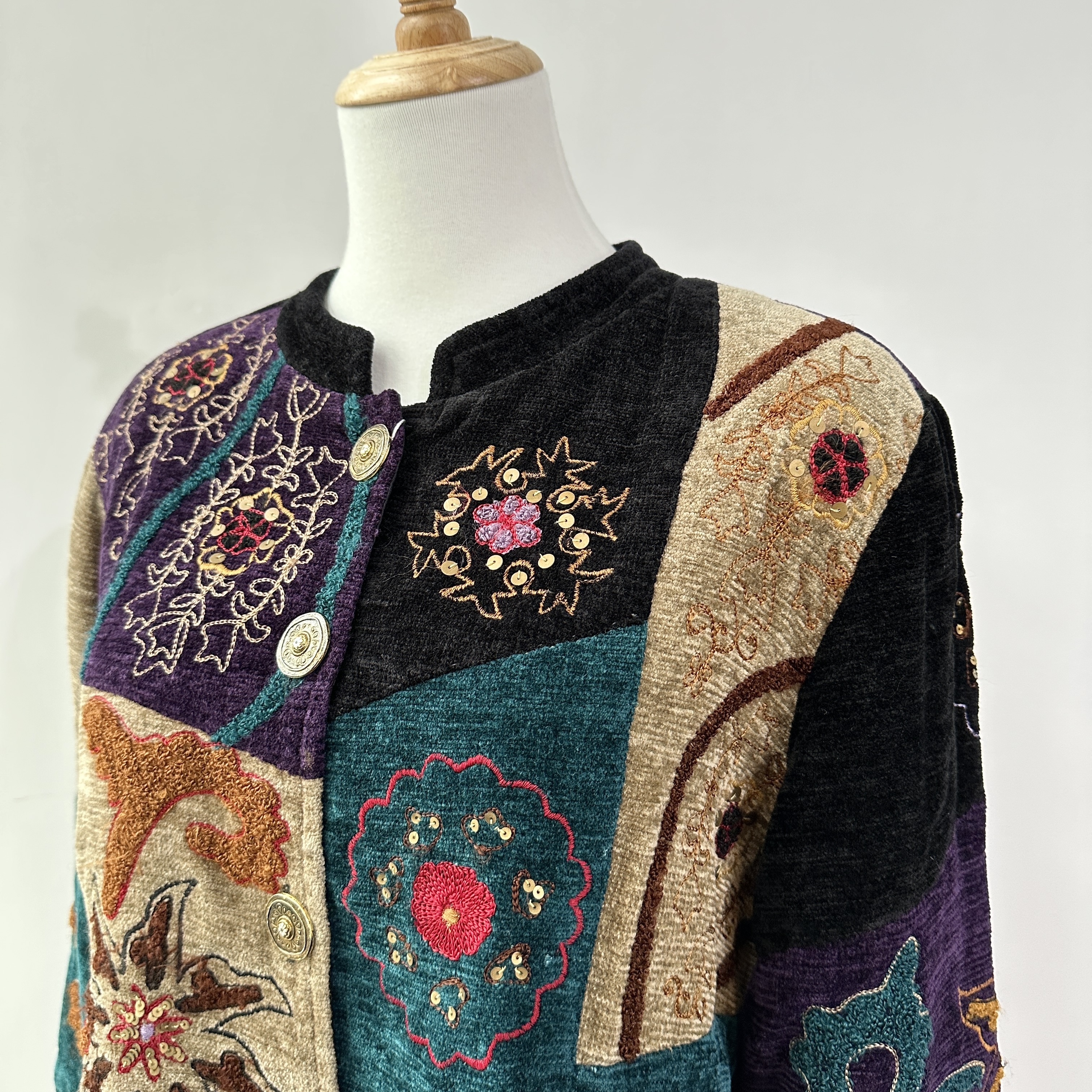 Indigo Moon Vintage 拼布感圖案燈芯絨外套