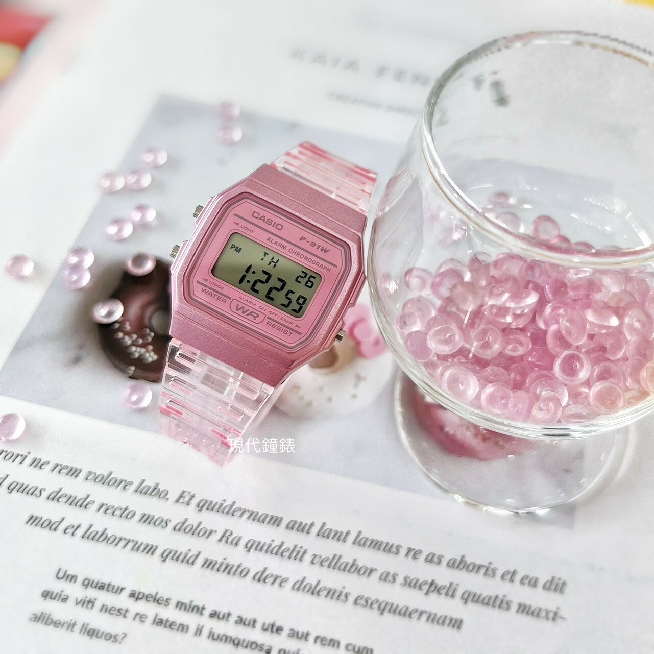 【CASIO 卡西歐】果凍半透明配色電子錶F-91WS-4D 35.2mm 現代鐘錶