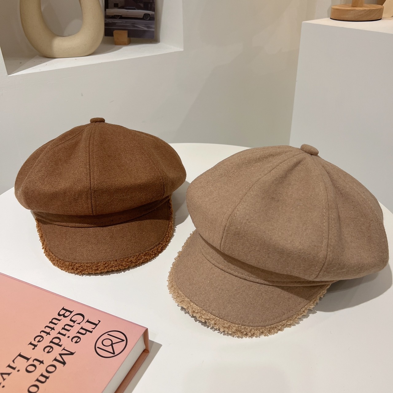 磨毛拼Q毛報童帽/三色