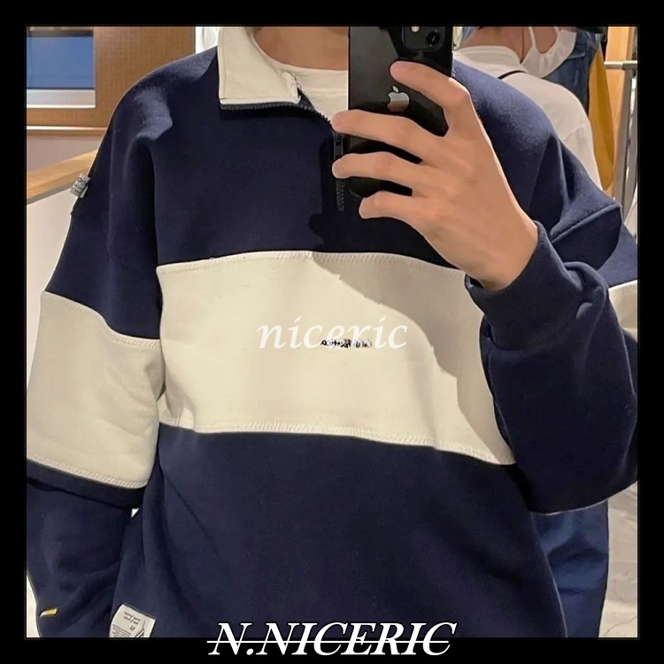 [Nice日韓歐美代購］最新NAUTICA 限定拼色胸前小字母半拉鍊 長袖 大學T